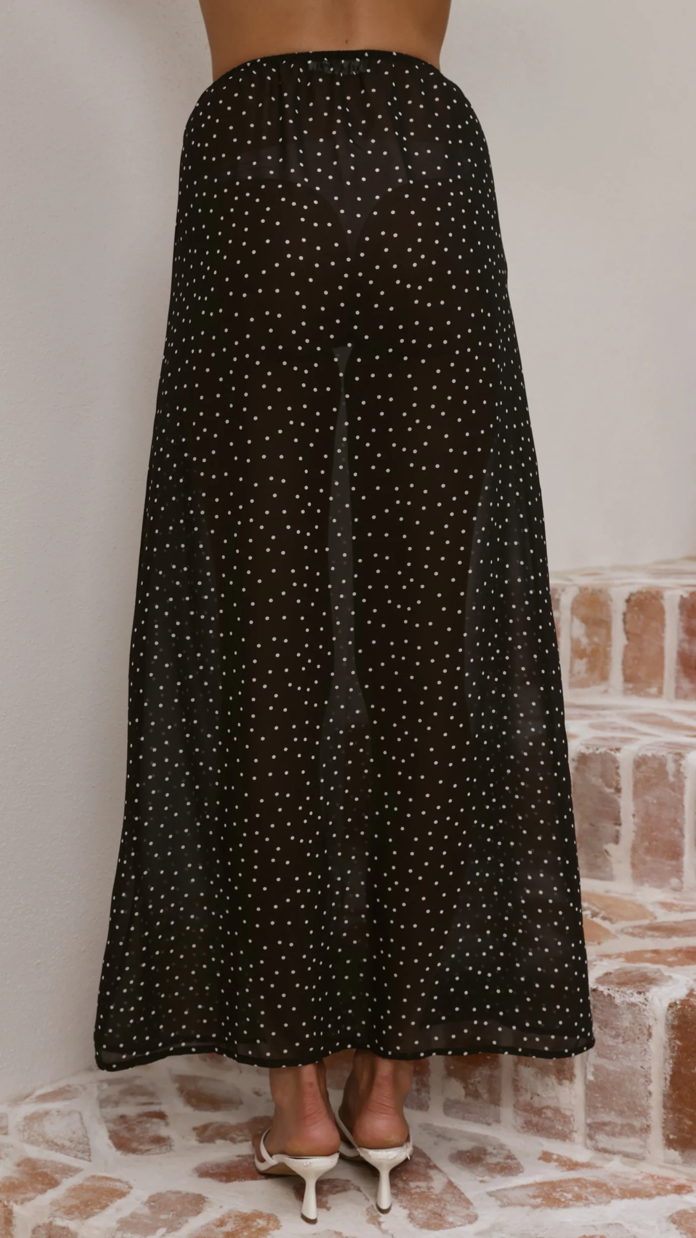 Elisha T-Shirt and Sheer Maxi Skirt Set - White/Black Stripe and Polka Dot - Image 6