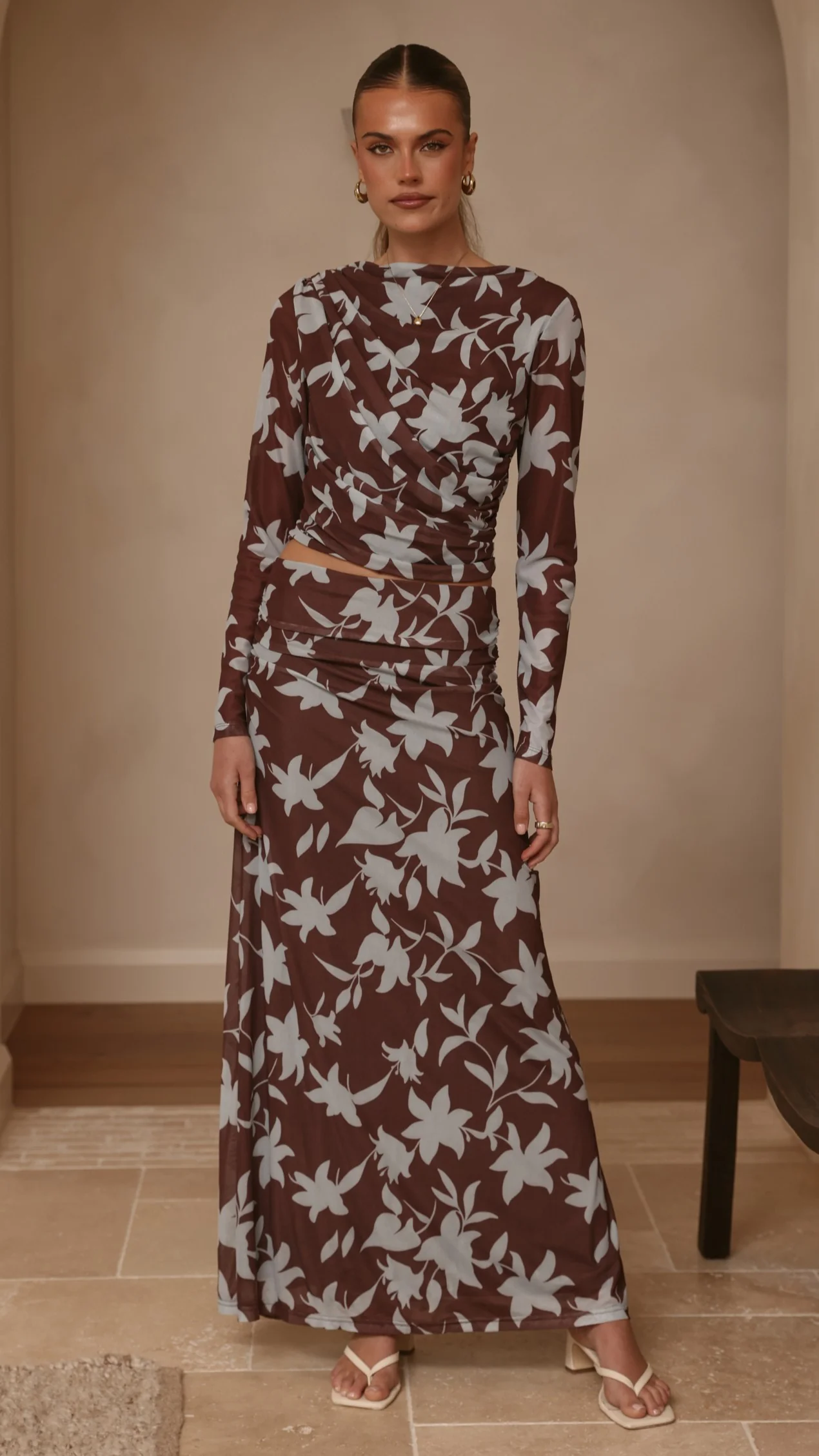 Ellita Maxi Skirt - Chocolate/Blue Print - Image 7