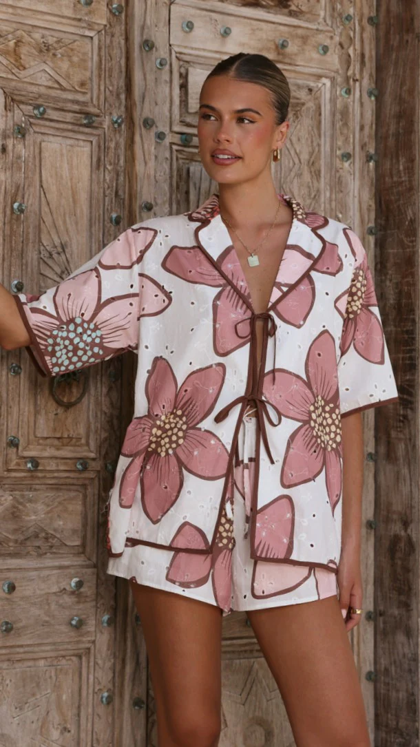 Eloise Eyelet Top - Botanic Pink Print - Image 8