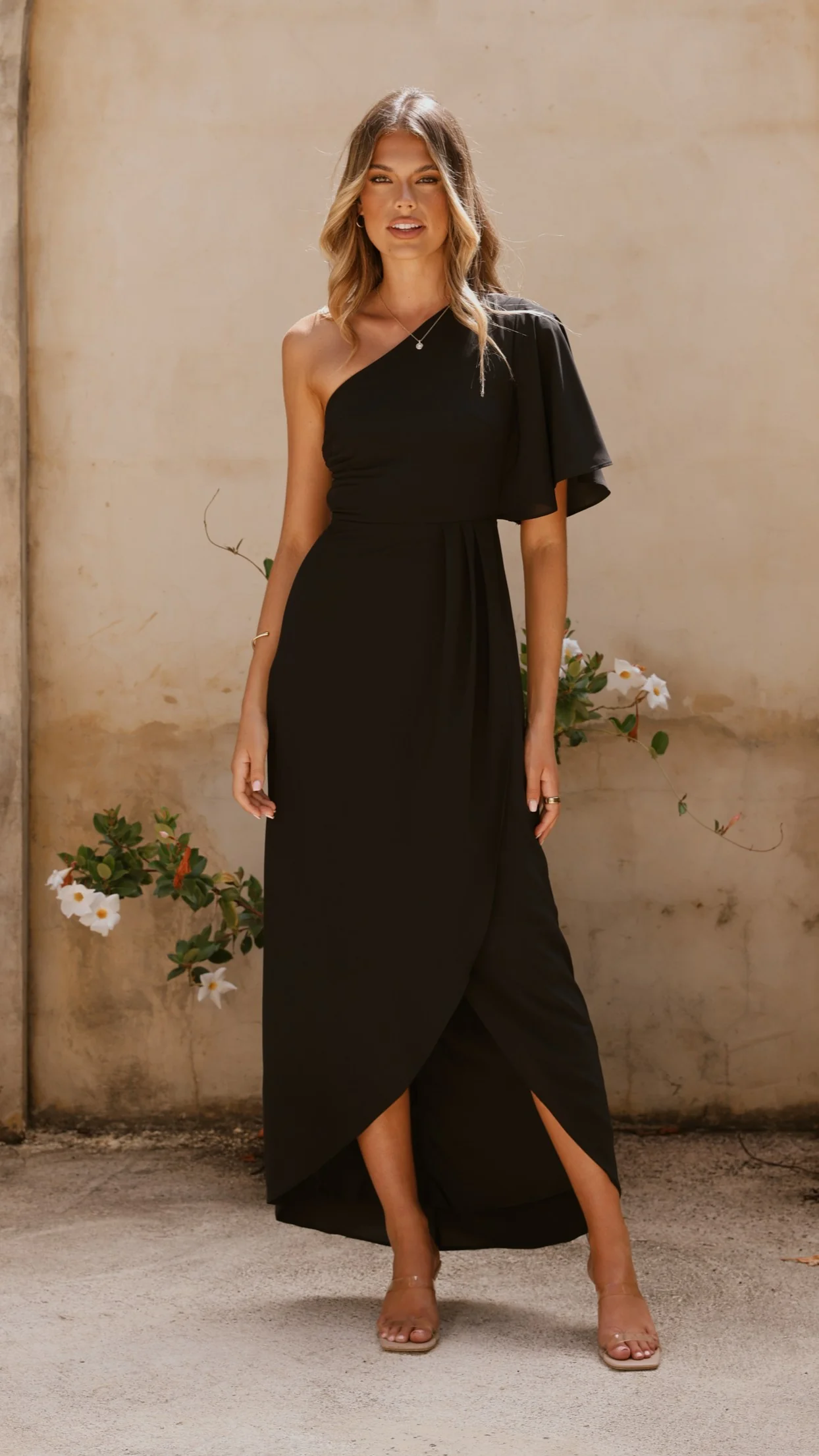 Emma One Sleeve Maxi Dress - Black - Image 12