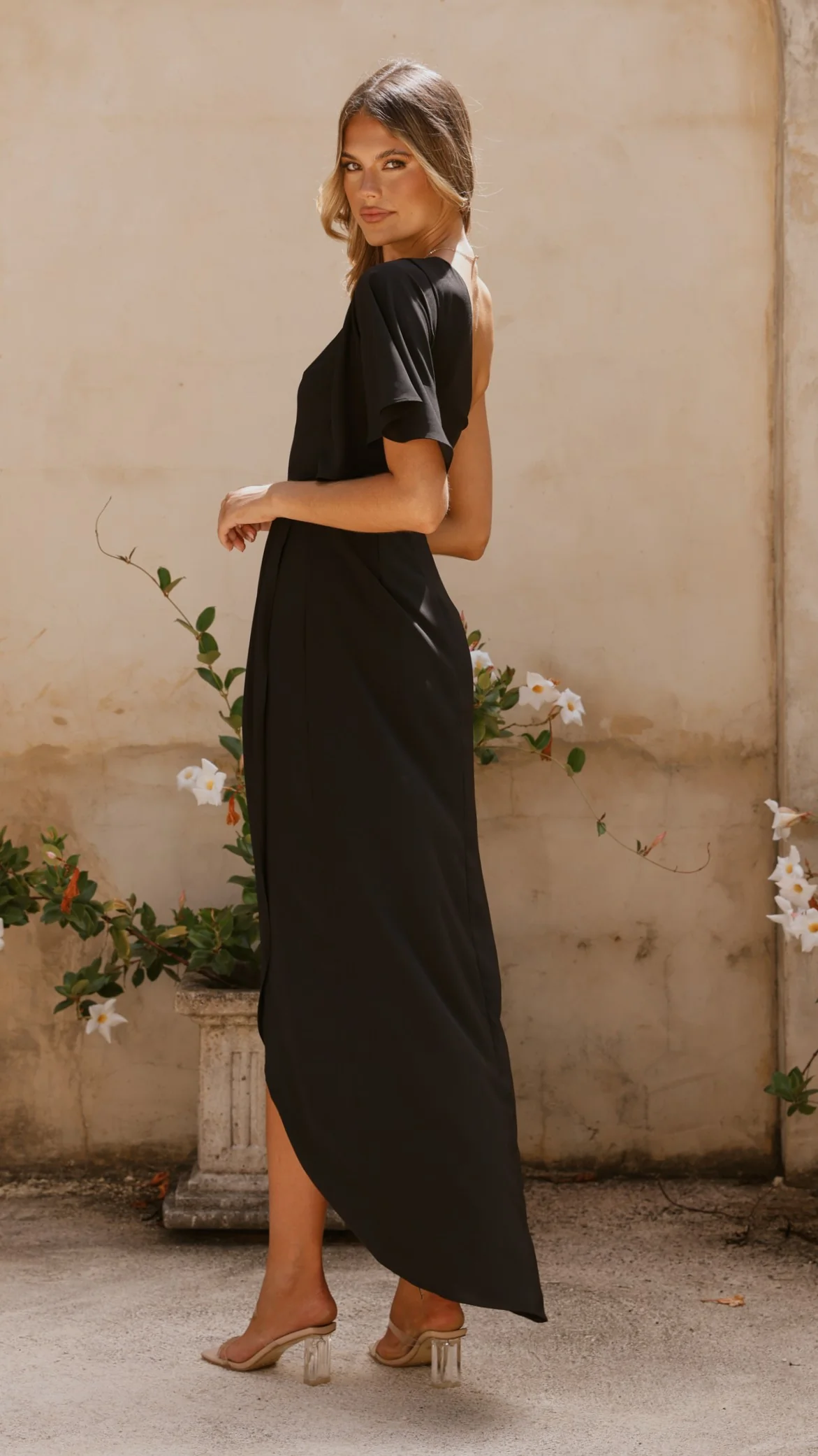 Emma One Sleeve Maxi Dress - Black - Image 2