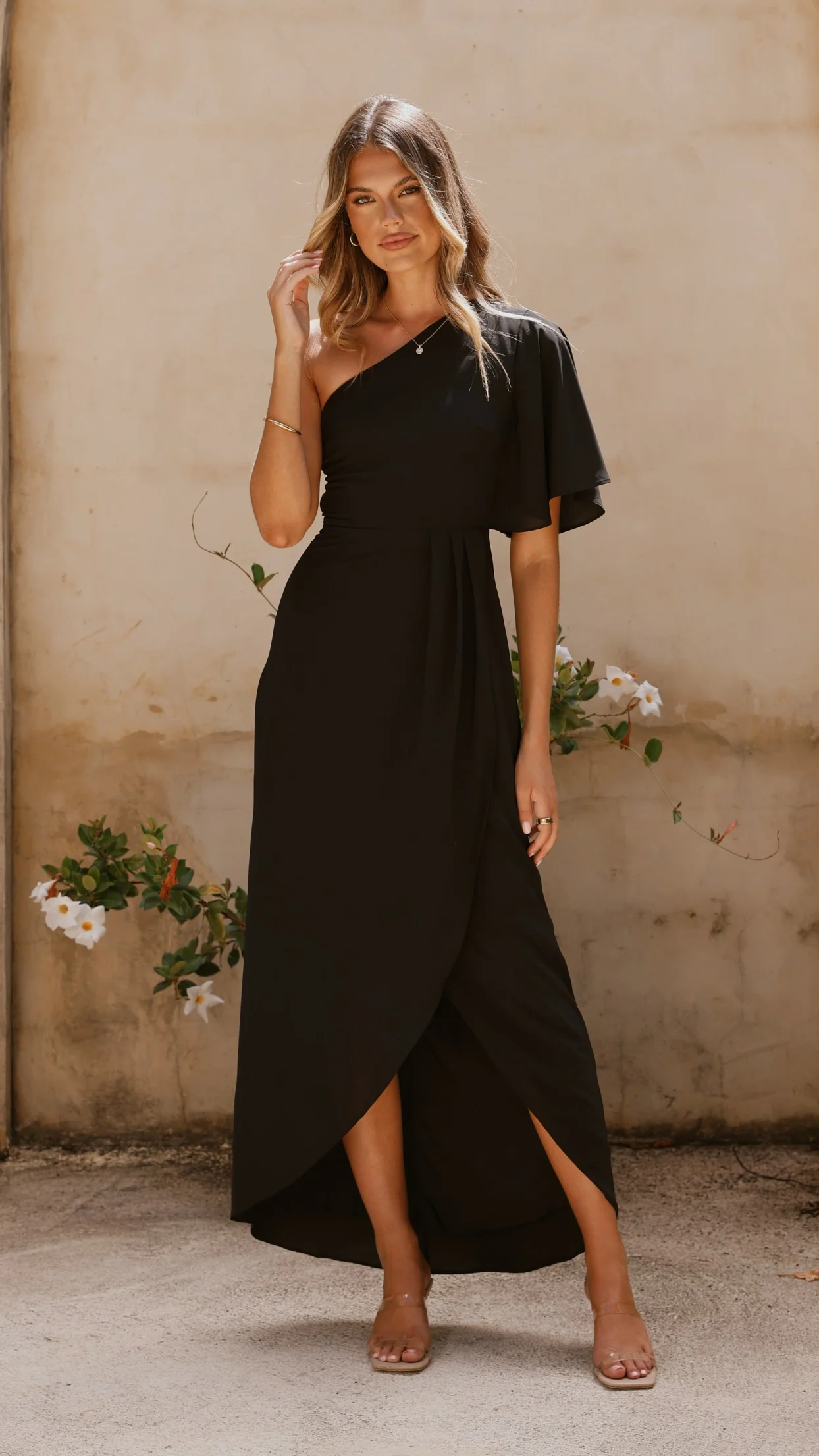 Emma One Sleeve Maxi Dress - Black - Image 3