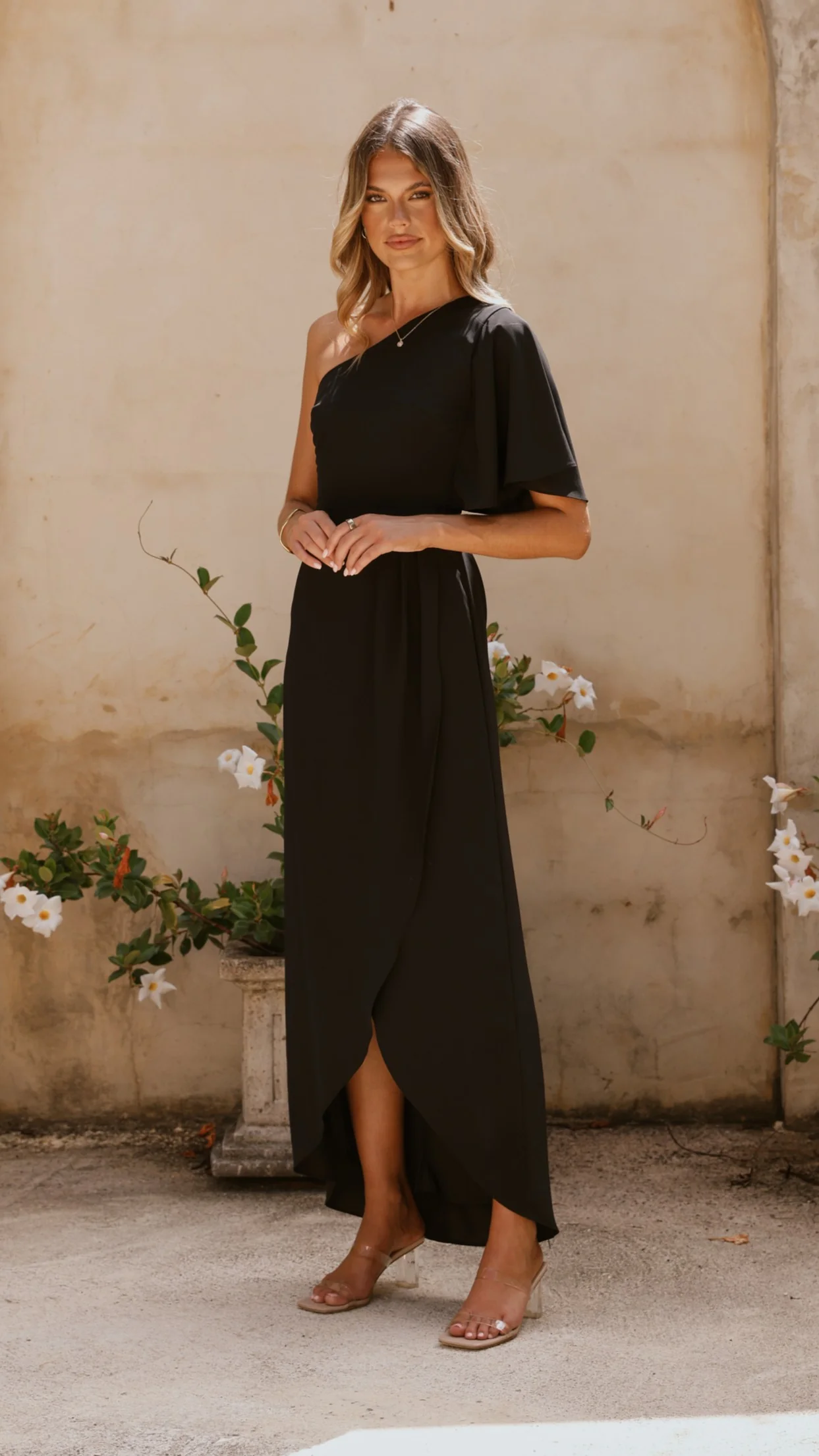 Emma One Sleeve Maxi Dress - Black - Image 4