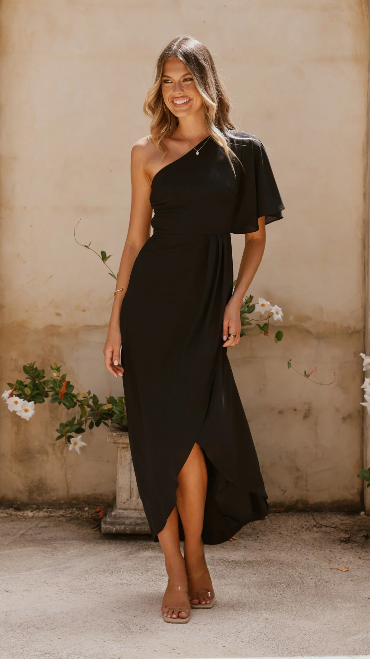Emma One Sleeve Maxi Dress - Black - Image 7