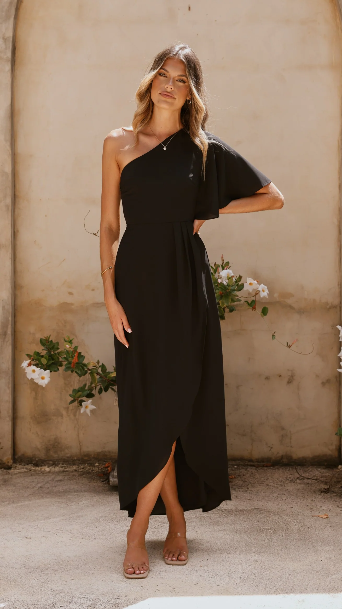 Emma One Sleeve Maxi Dress - Black - Image 8