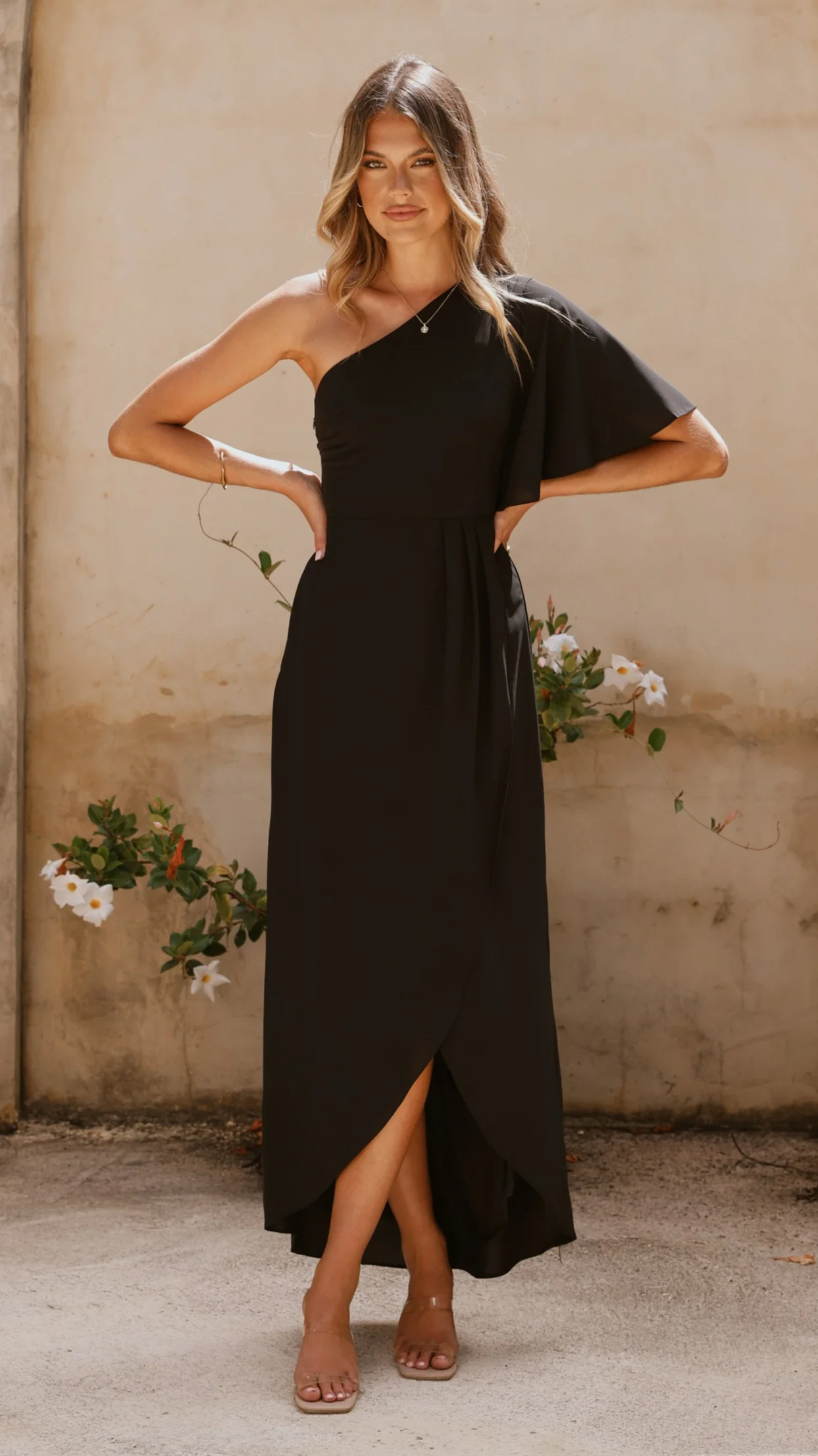 Emma One Sleeve Maxi Dress - Black - Image 9