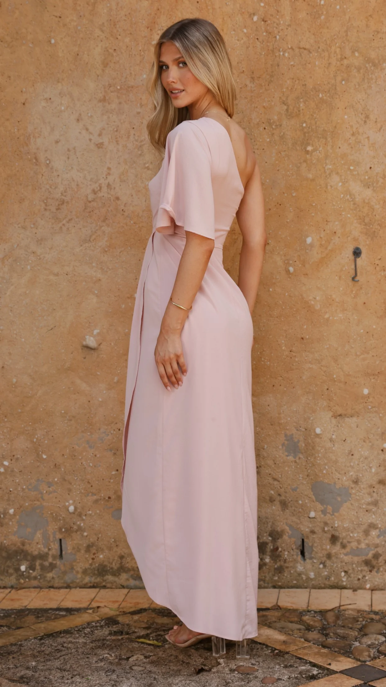Emma One Sleeve Maxi Dress - Dusty Pink - Image 2