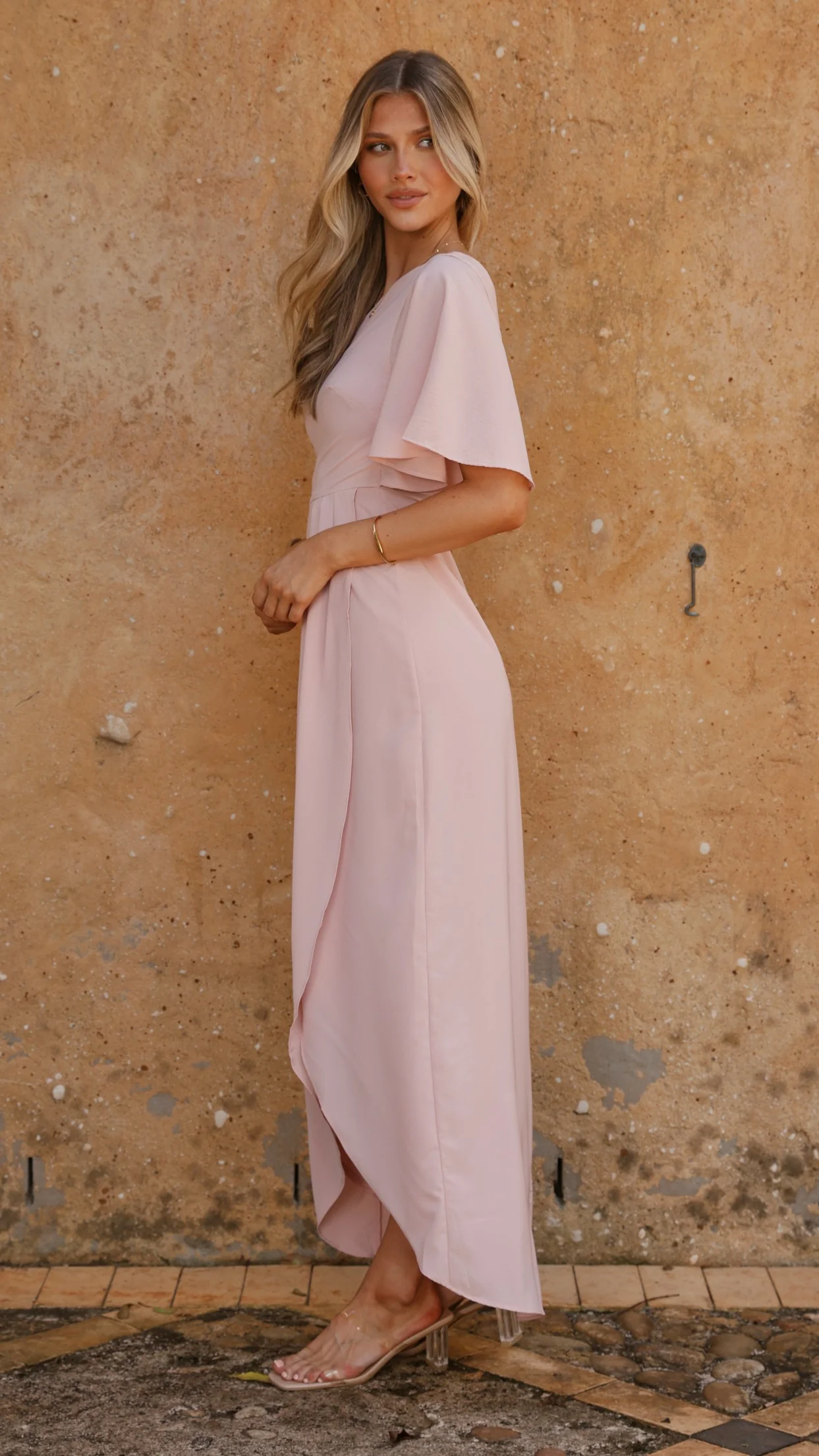 Emma One Sleeve Maxi Dress - Dusty Pink - Image 4