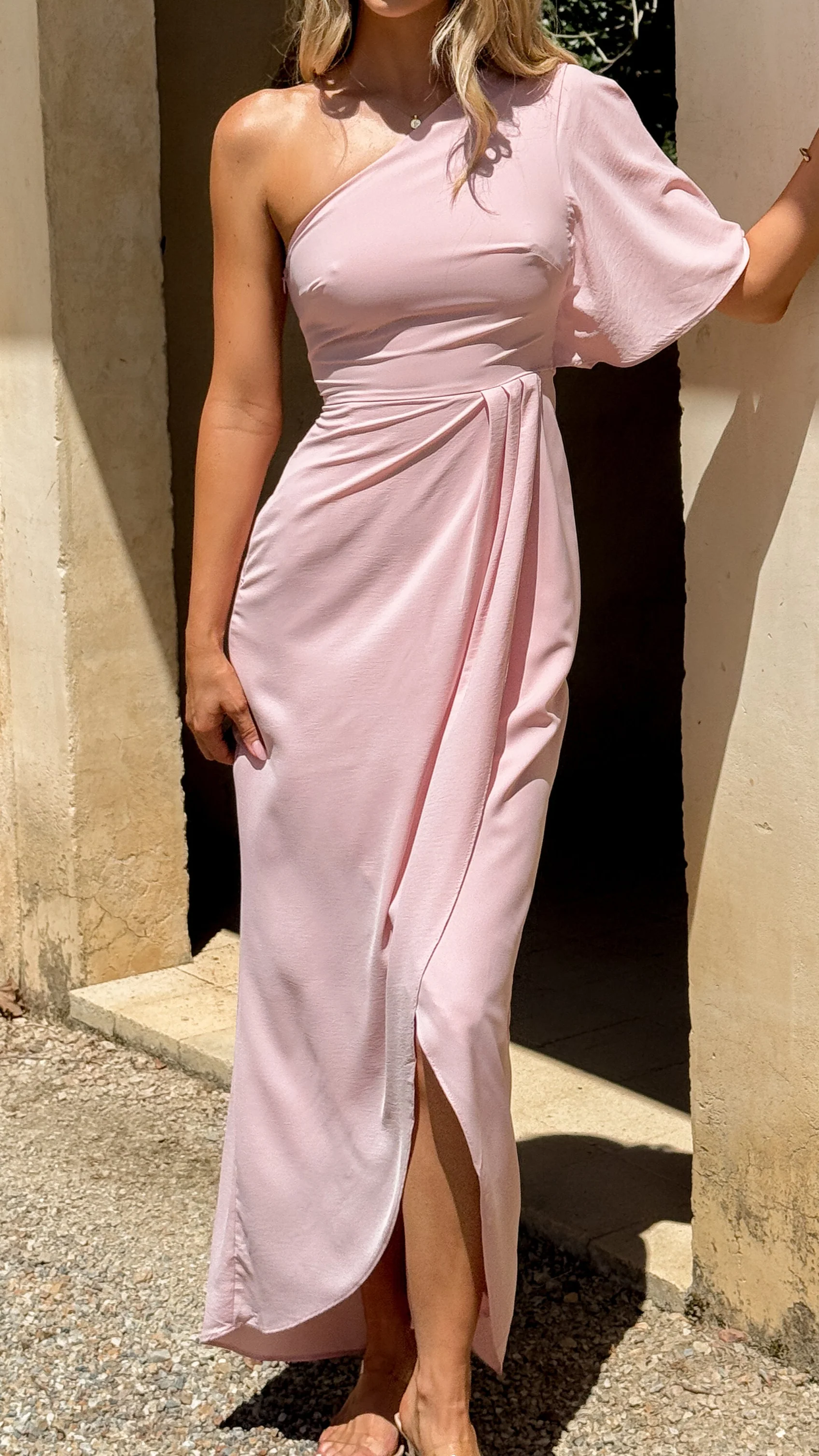 Emma One Sleeve Maxi Dress - Dusty Pink - Image 6