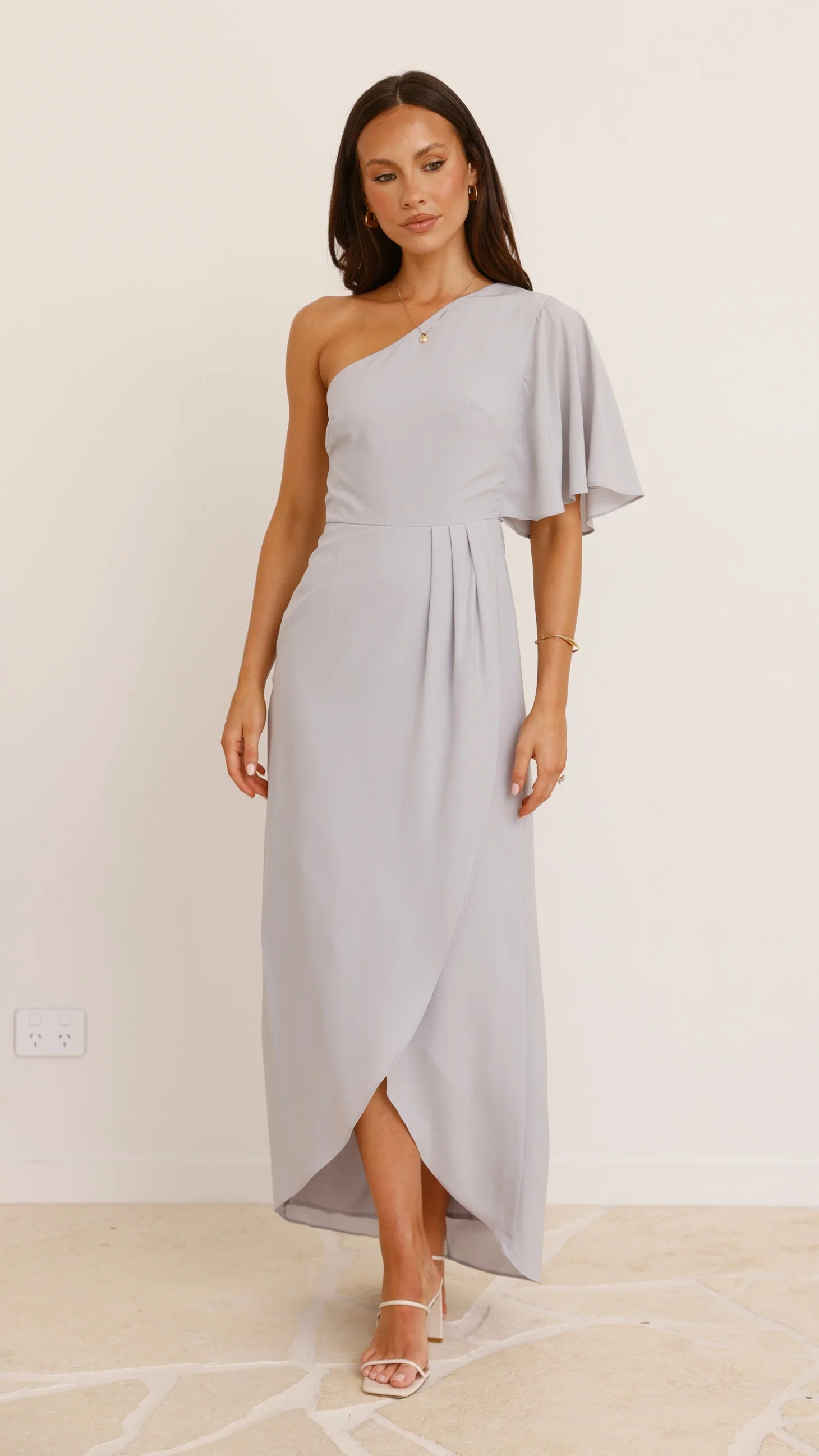 Emma One Sleeve Maxi Dress - Silver - Image 5