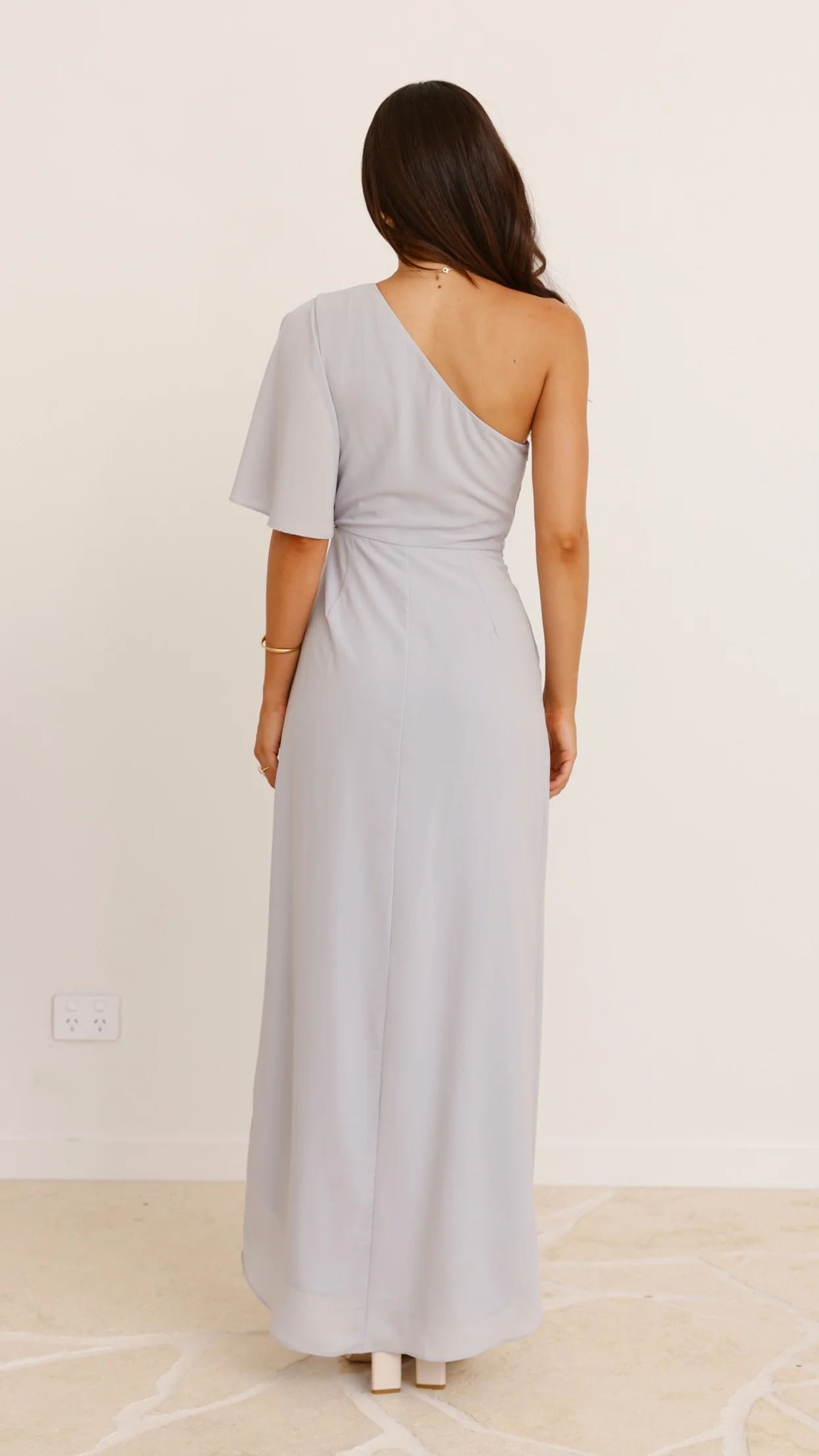 Emma One Sleeve Maxi Dress - Silver - Image 9