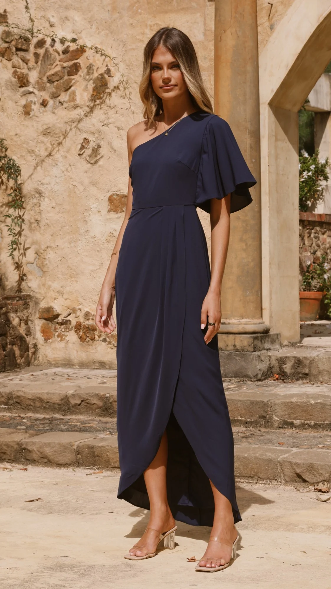 Emma One Sleeve Maxi Dress - Navy - Image 10