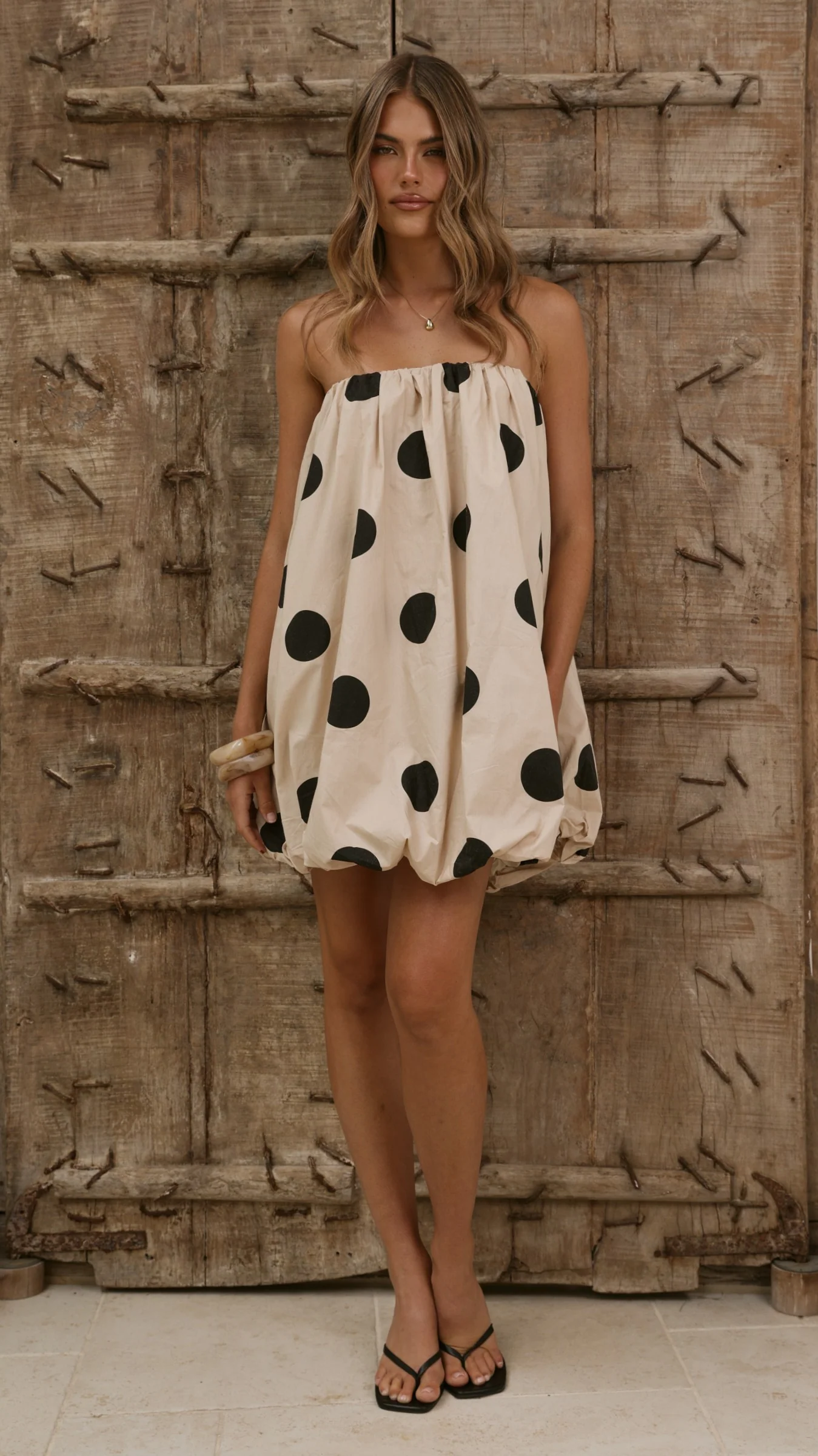 Everly Strapless Mini Dress - Oat/Black Polka - Image 6