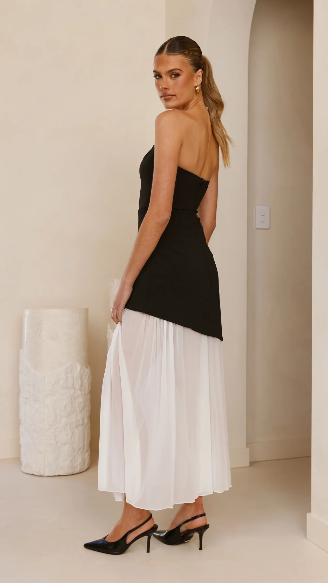 Fenella Asymmetrical Maxi Dress - Black / White - Image 2
