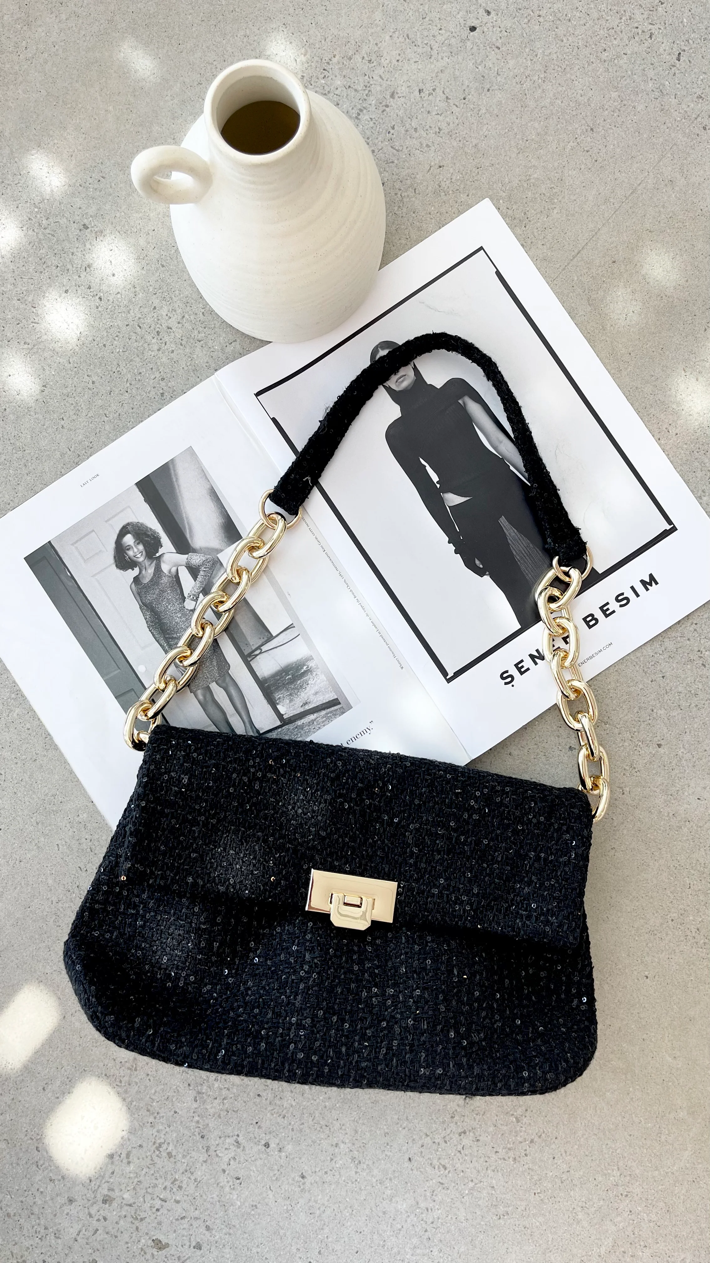Fion Boucle Chain Strap Handbag - Black - Image 4