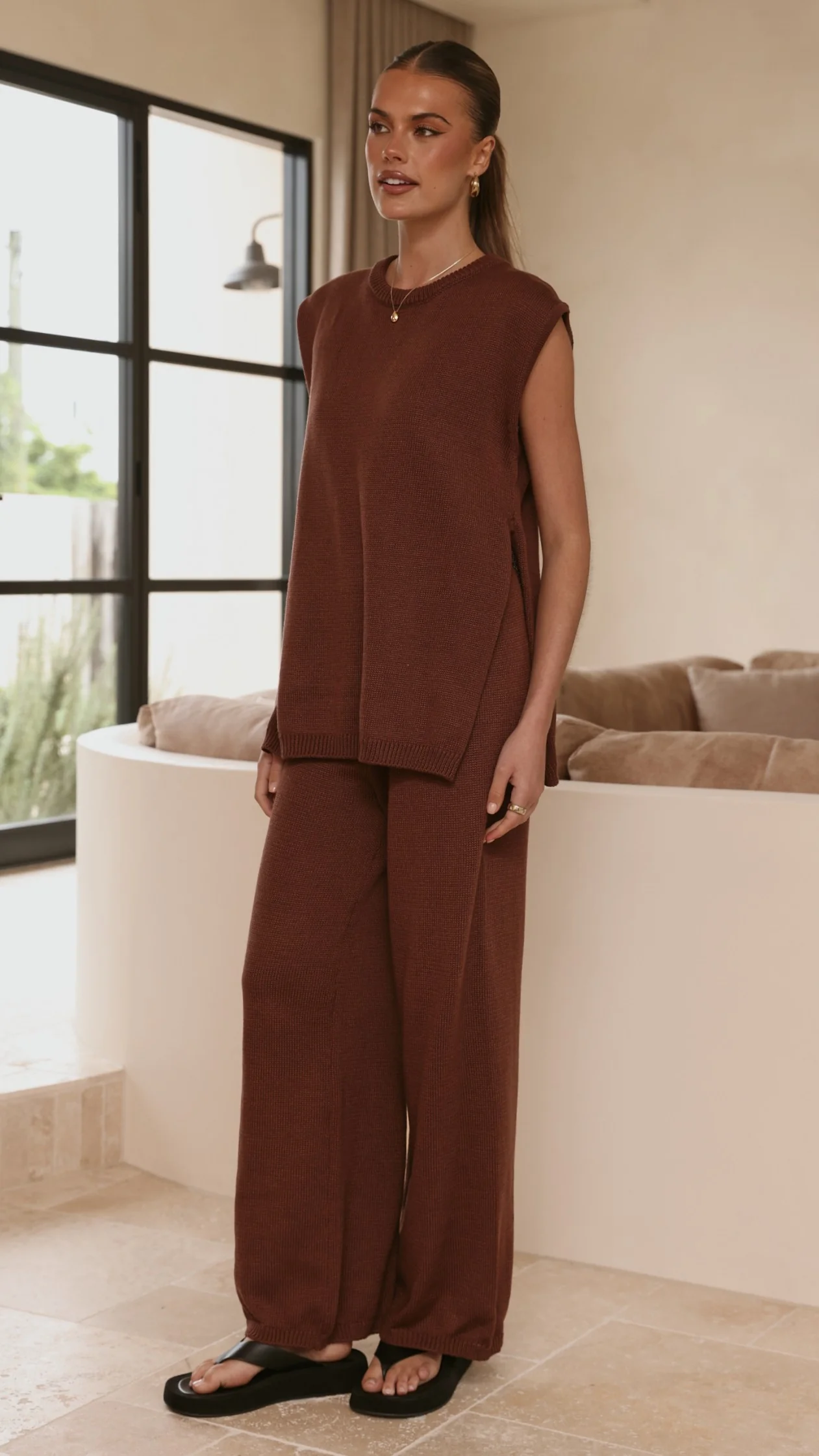 Florentine Knit Vest and Pants Set - Chocolate - Image 3
