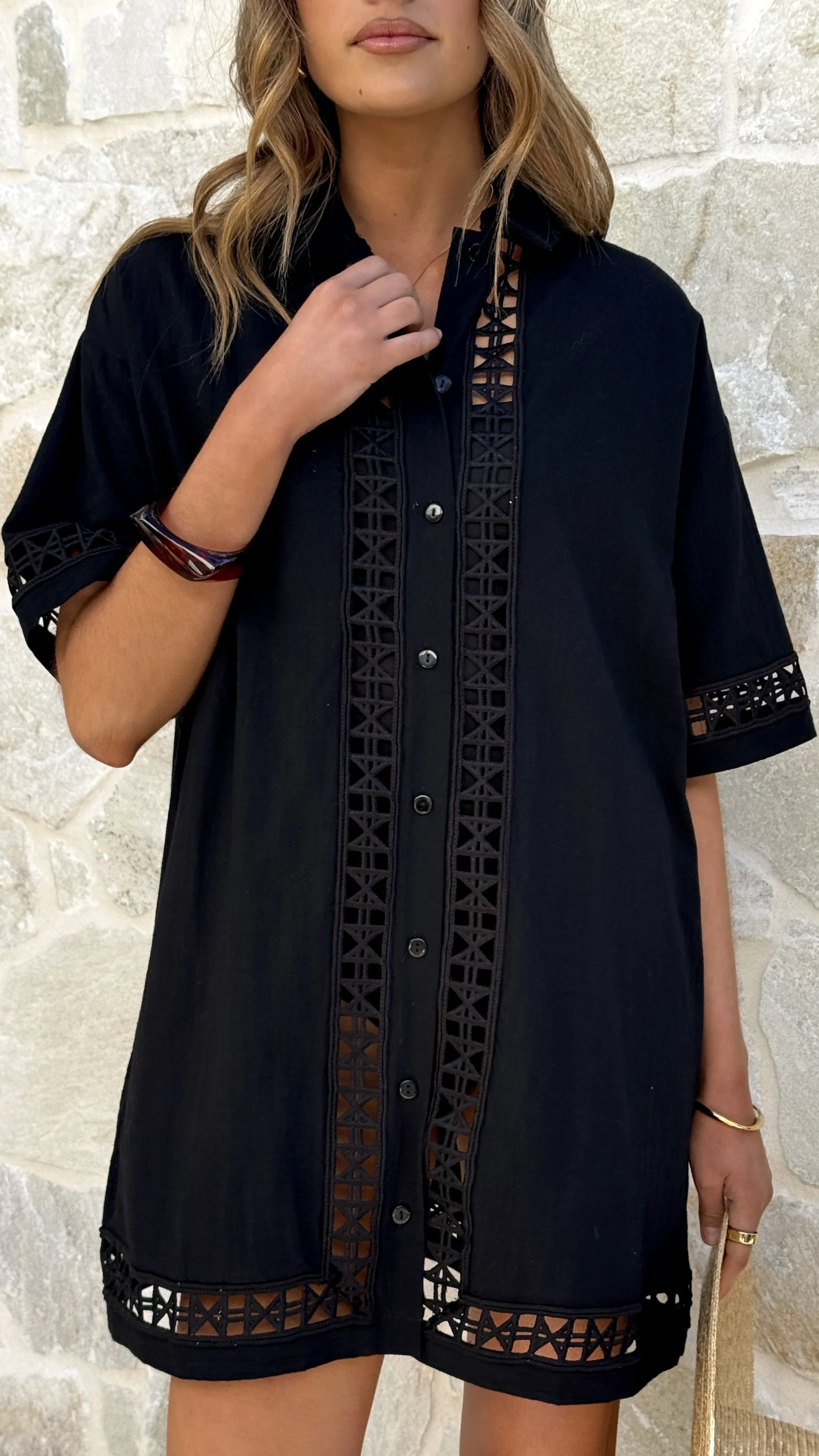 Halia Mini Shirt Dress - Black - Image 6