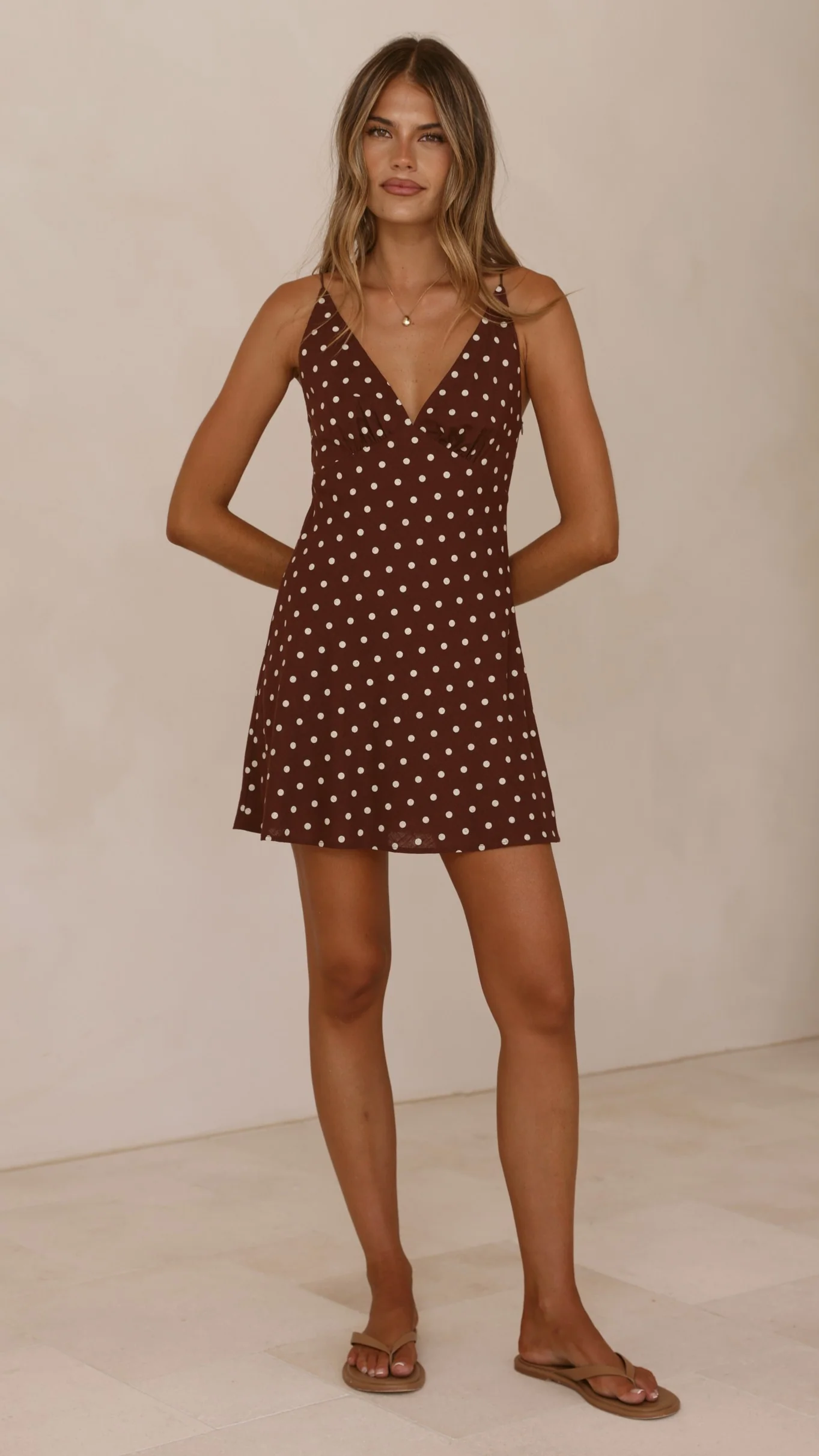 Halina Mini Dress - Chocolate/Nude Spot - Image 10