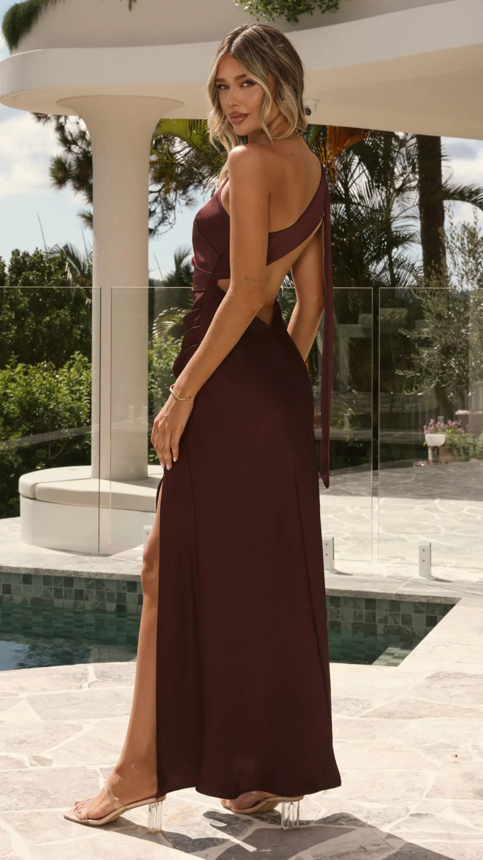 Halle One Shoulder Maxi Dress - Chocolate - Image 14