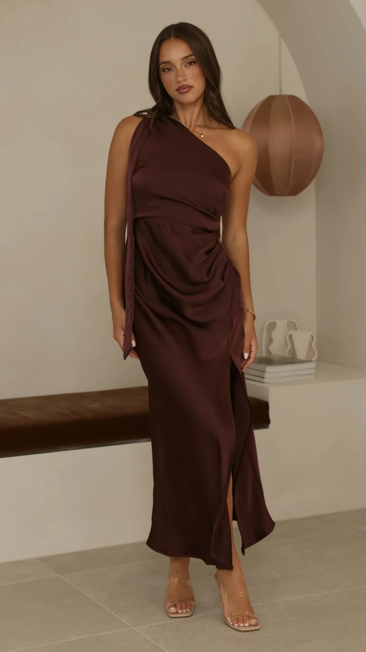 Halle One Shoulder Maxi Dress - Chocolate - Image 18