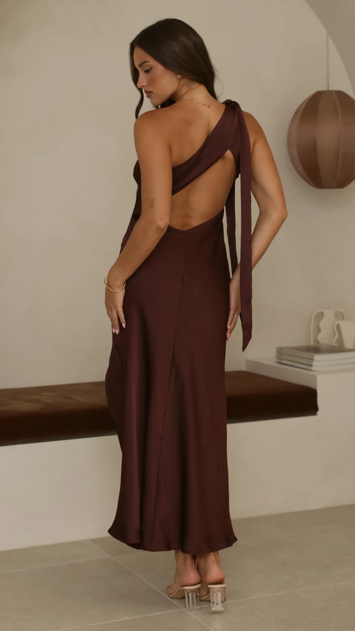 Halle One Shoulder Maxi Dress - Chocolate - Image 2
