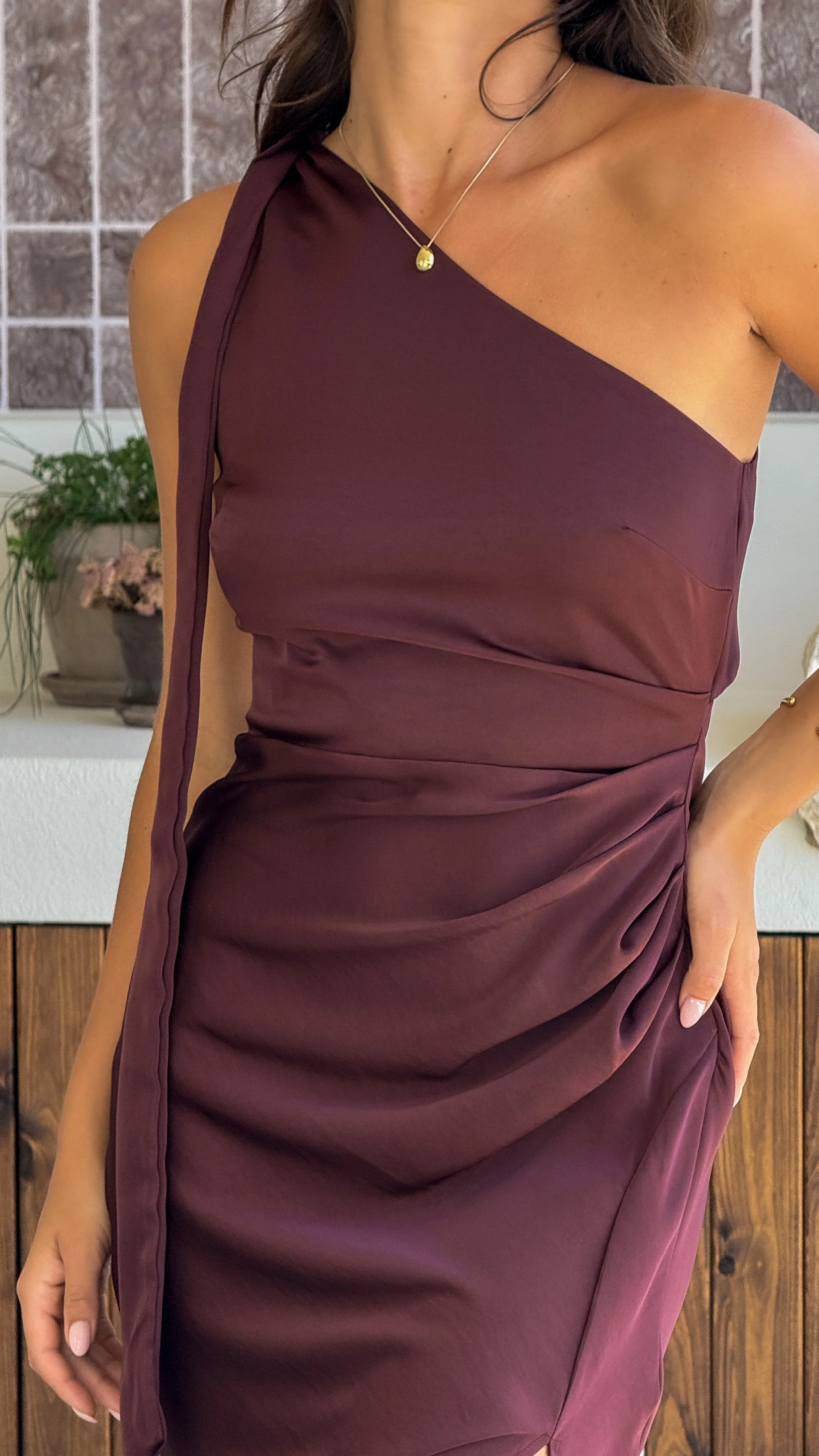 Halle One Shoulder Maxi Dress - Chocolate - Image 21