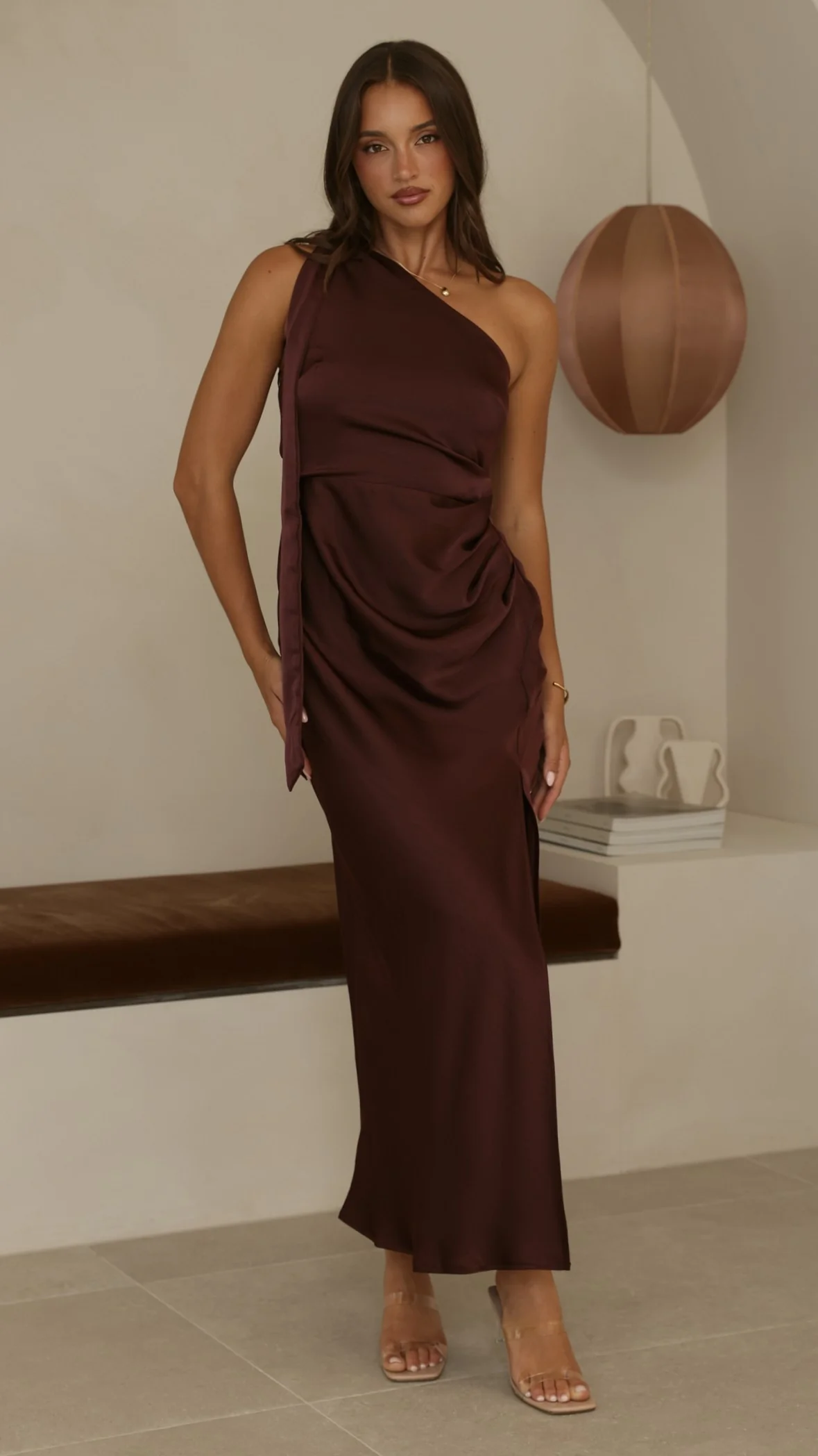 Halle One Shoulder Maxi Dress - Chocolate - Image 22