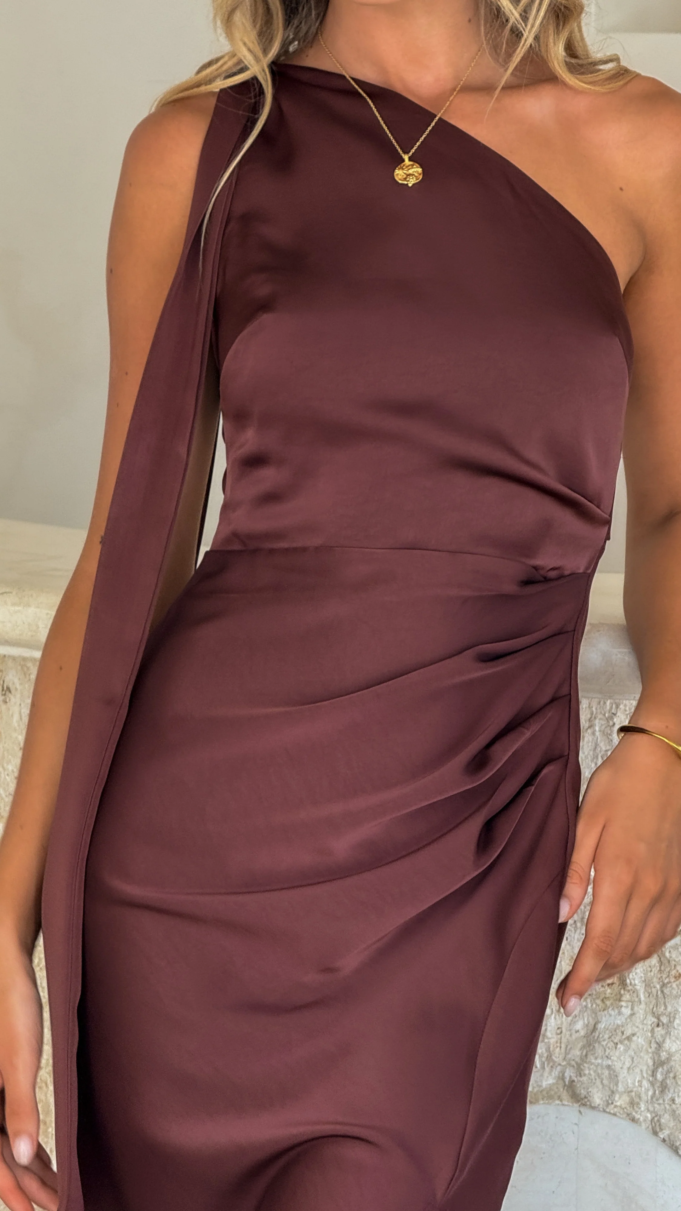 Halle One Shoulder Maxi Dress - Chocolate - Image 6
