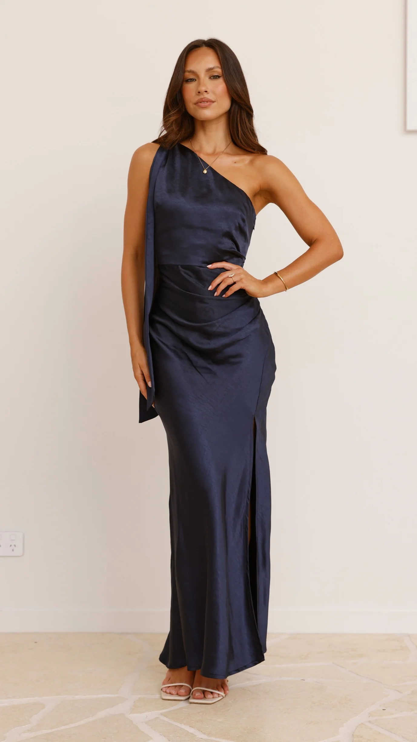 Halle One Shoulder Maxi Dress - Navy - Image 4