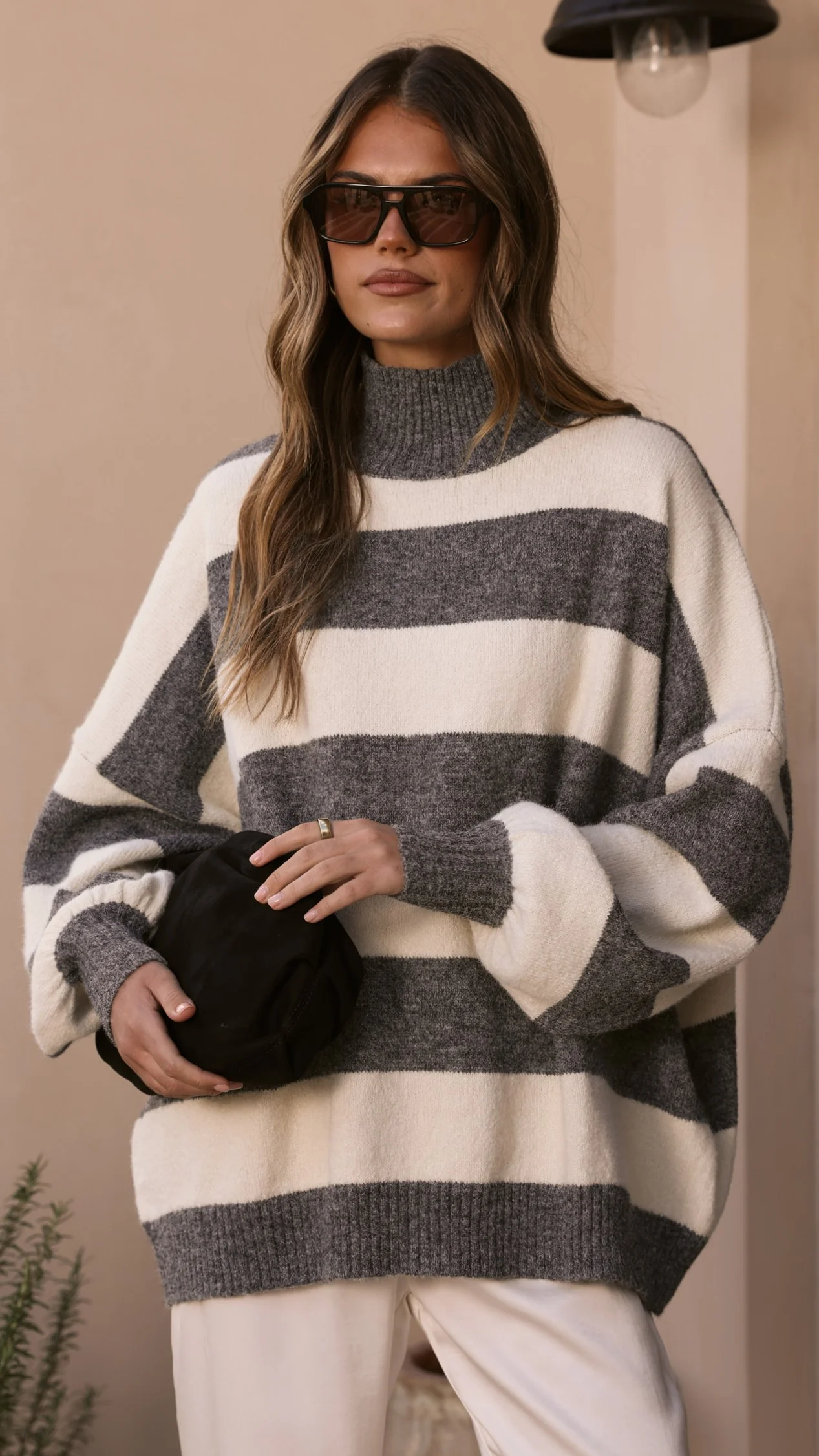 Harita Knitted Sweater - Grey/Cream Stripe - Image 4