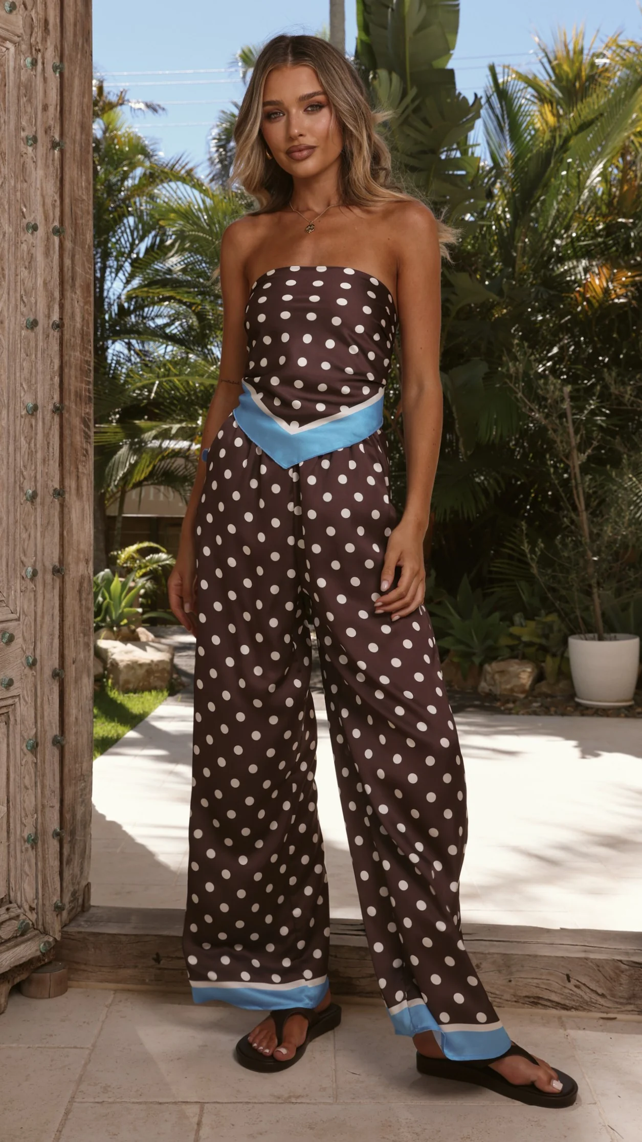 Harley Scarf Top and Pants Set - Brown Polka - Image 10