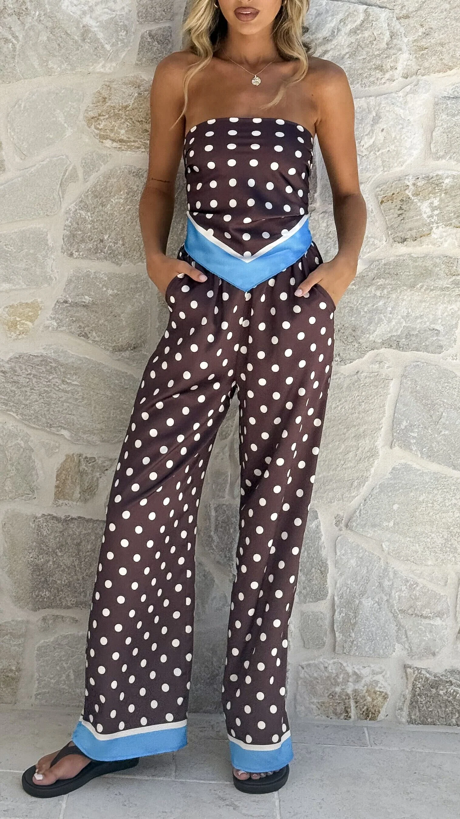Harley Scarf Top and Pants Set - Brown Polka - Image 7