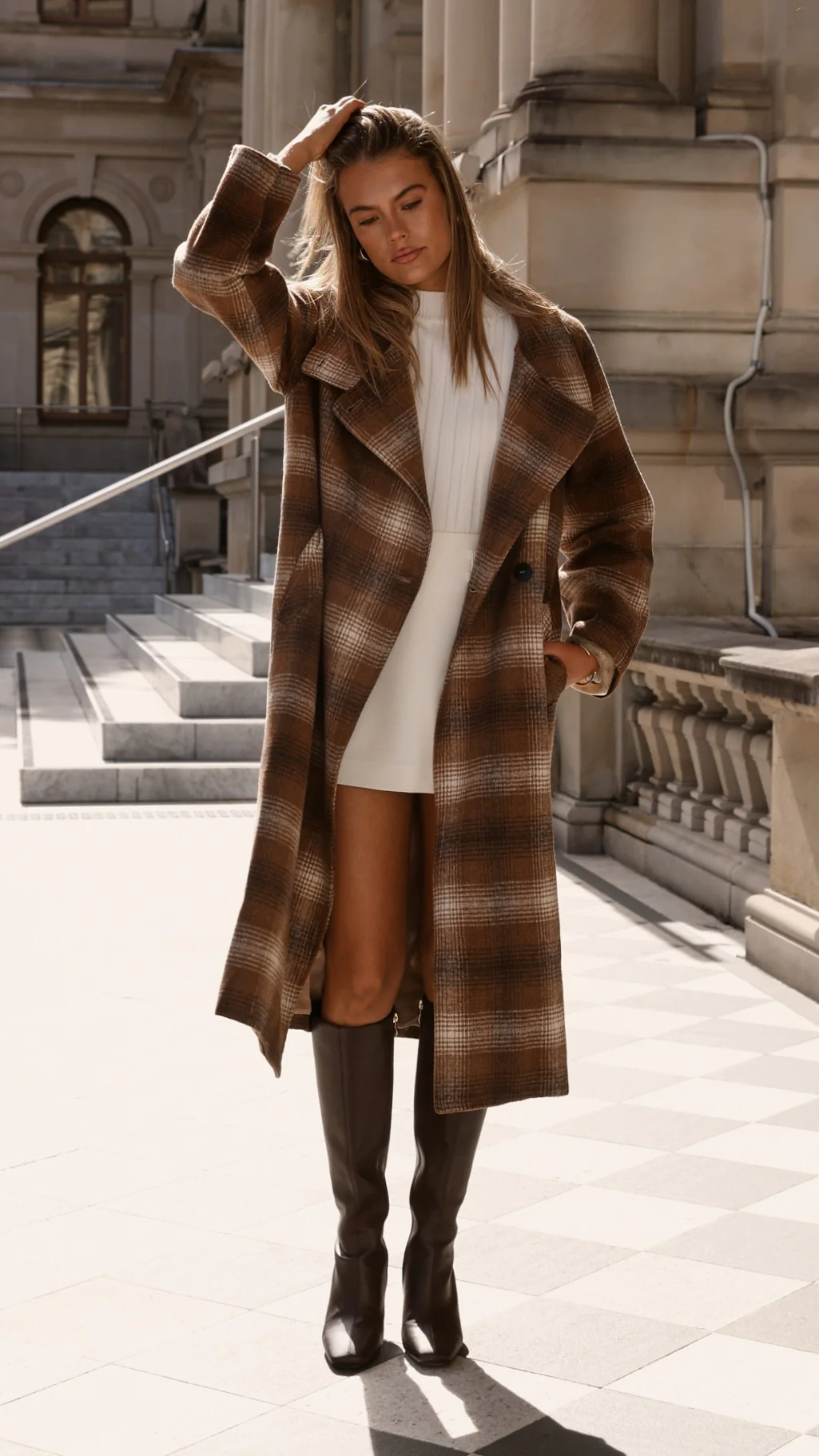 Haruna Coat - Brown / Beige Plaid Print - Image 10