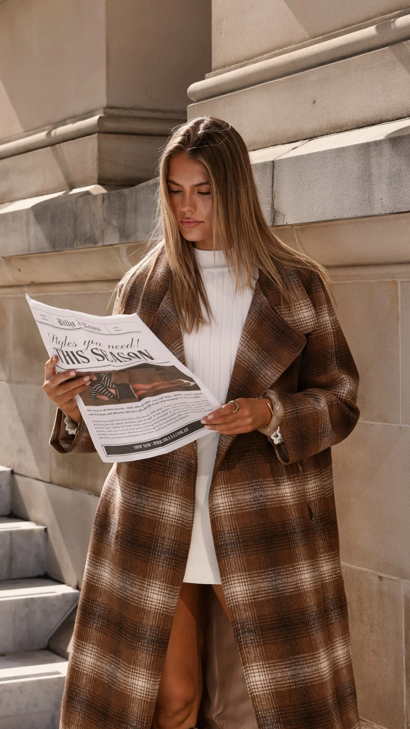 Haruna Coat - Brown / Beige Plaid Print - Image 12