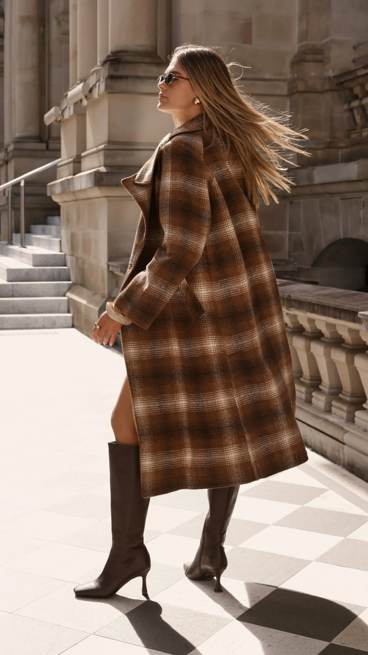 Haruna Coat - Brown / Beige Plaid Print - Image 2