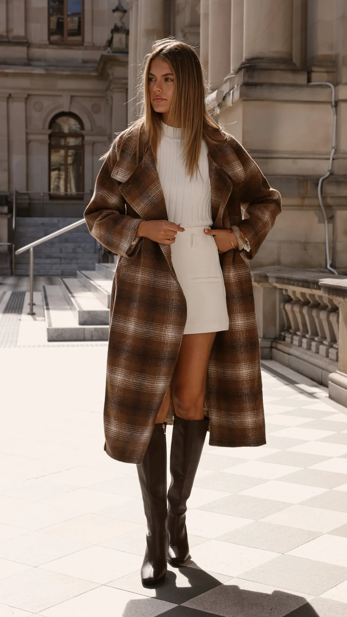 Haruna Coat - Brown / Beige Plaid Print - Image 8