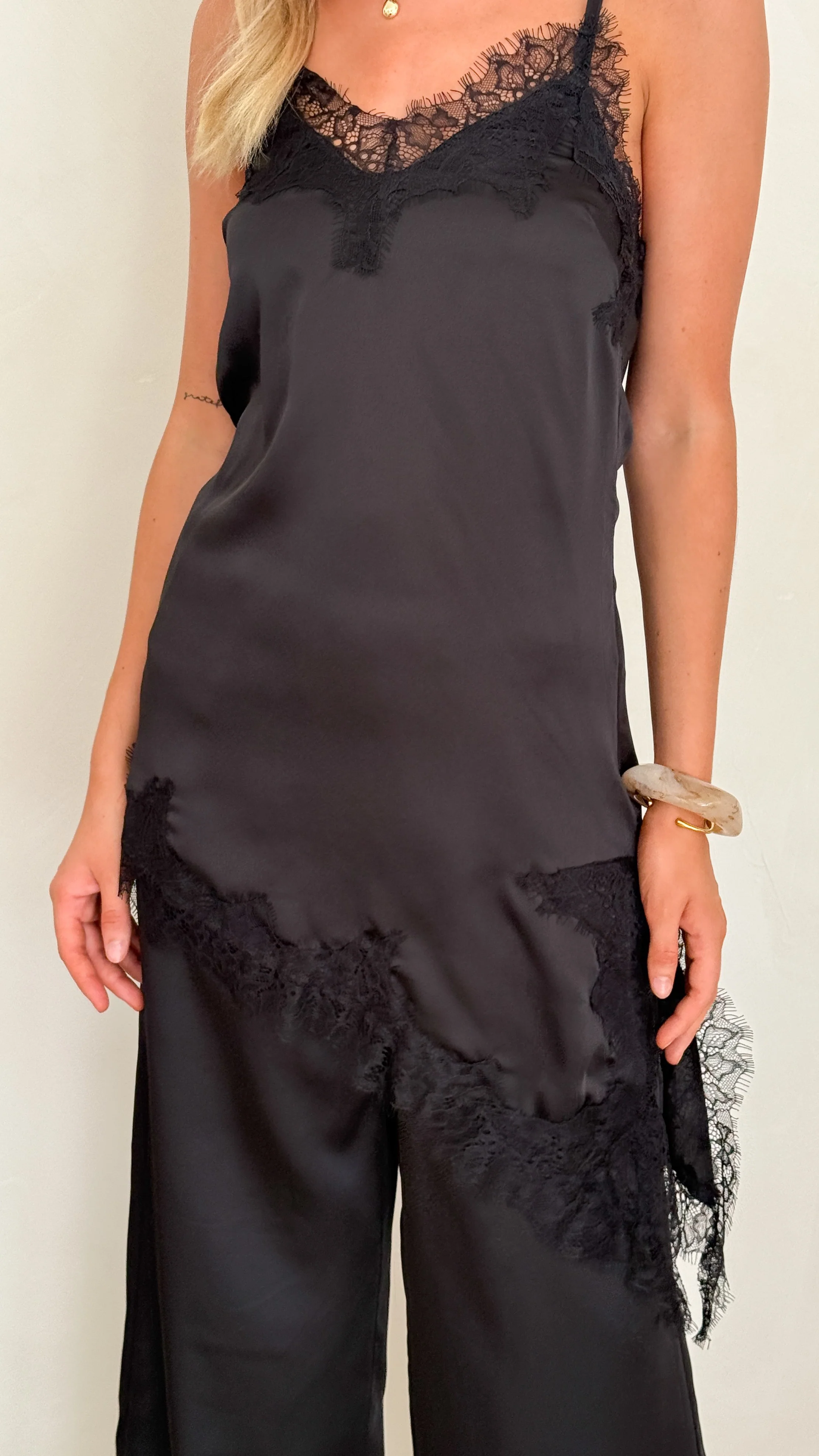 Hayleigh Asymmetrical Top and Pants Set - Black/Lace - Image 3