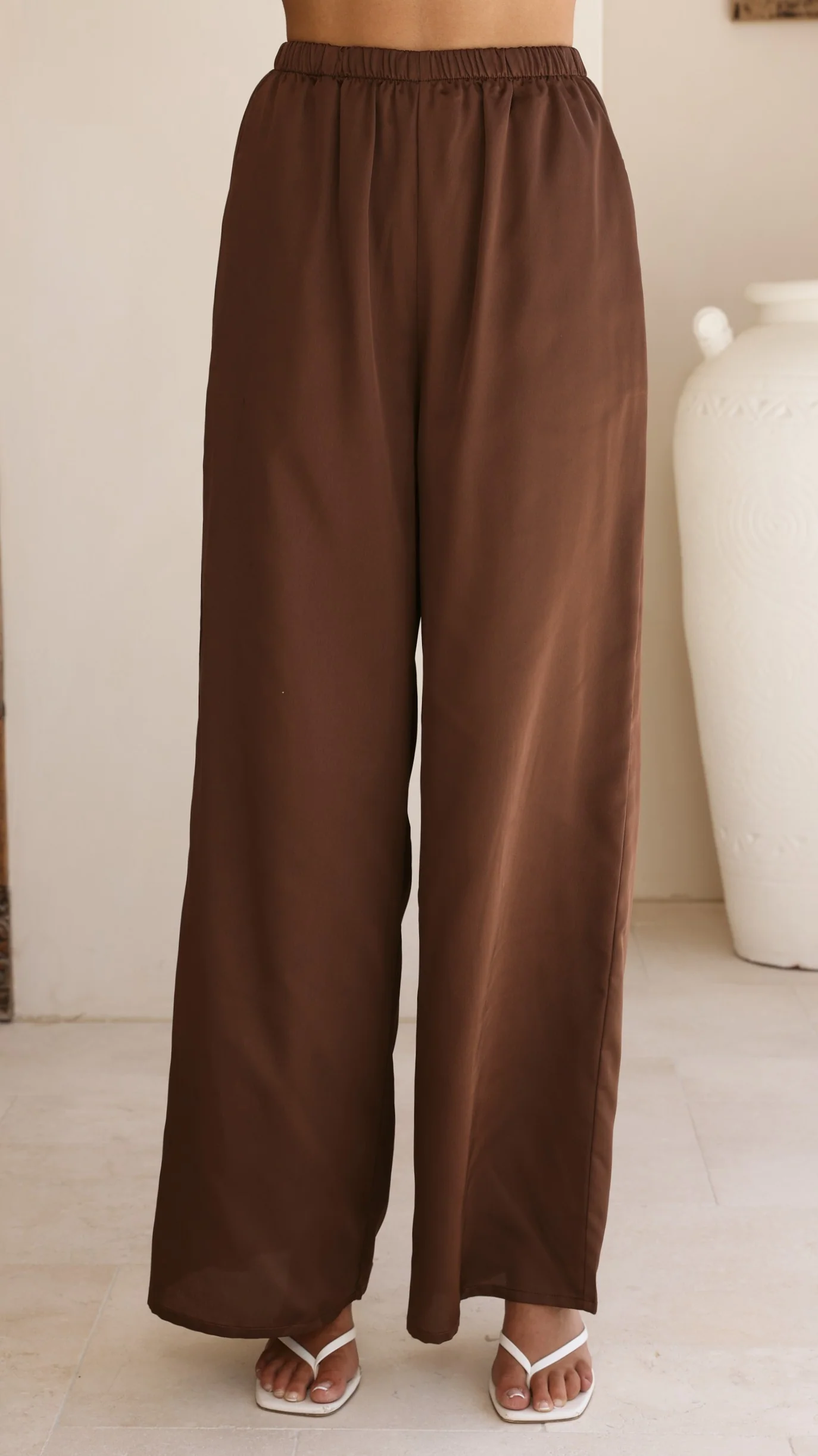 Hayleigh Asymmetrical Top and Pants Set - Chocolate/Lace - Image 4