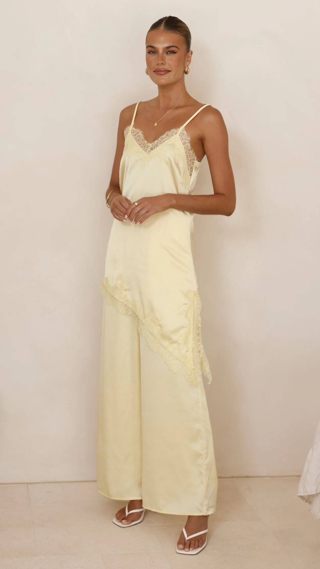 Hayleigh Asymmetrical Top and Pants Set - Yellow/Lace - Image 7