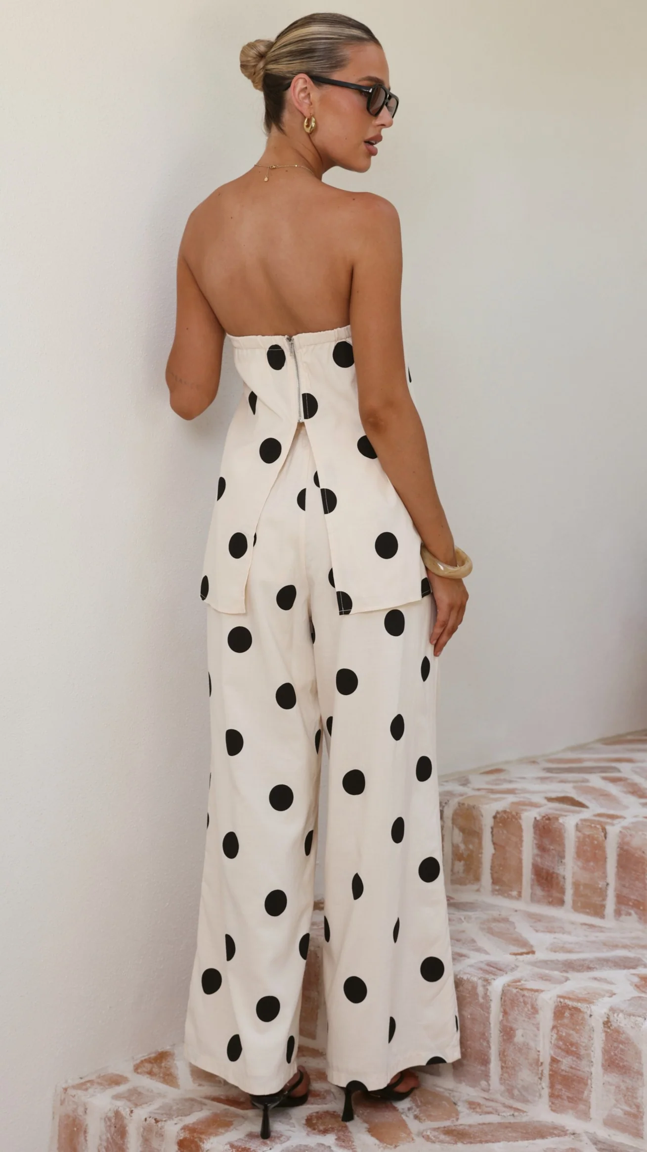 Hazelle Strapless Top - Beige/Black Polka Dot - Image 2