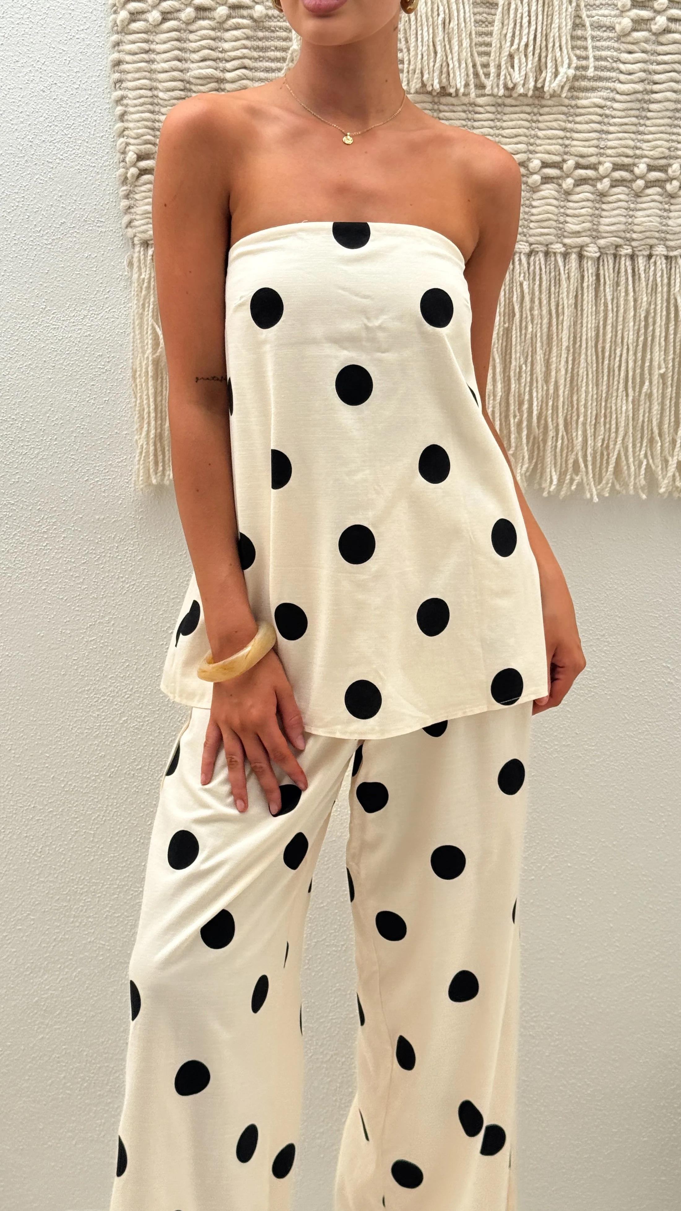 Hazelle Strapless Top - Beige/Black Polka Dot - Image 6