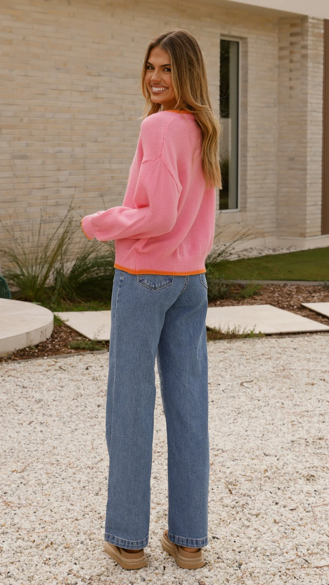 Hazina Tie Long Sleeve Knit Top - Pink / Orange - Image 2