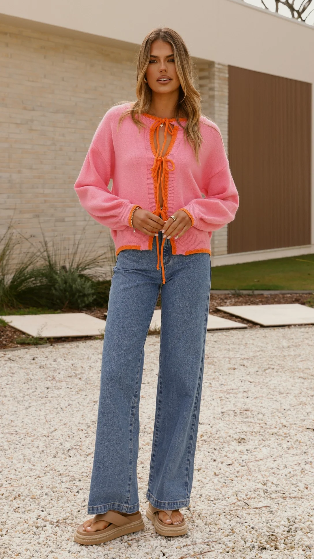 Hazina Tie Long Sleeve Knit Top - Pink / Orange - Image 5