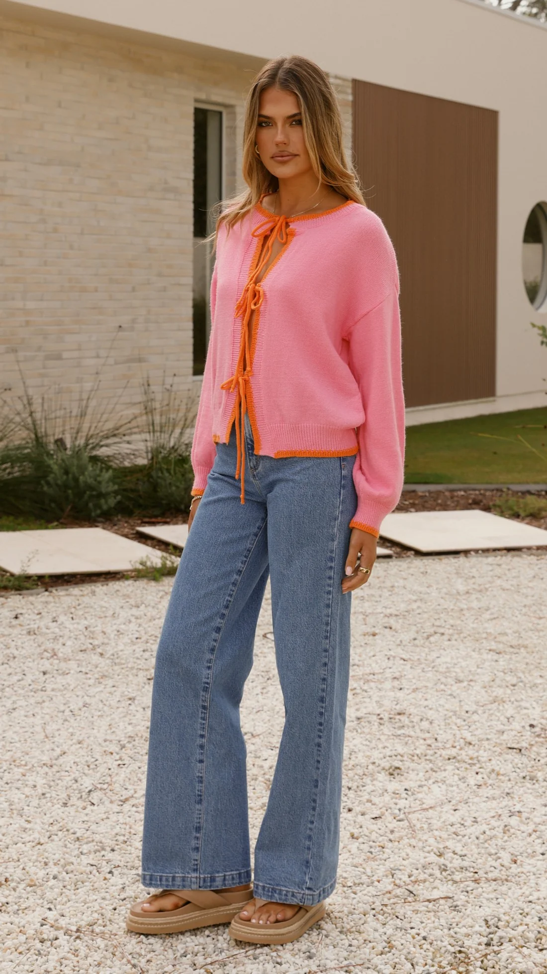 Hazina Tie Long Sleeve Knit Top - Pink / Orange - Image 6