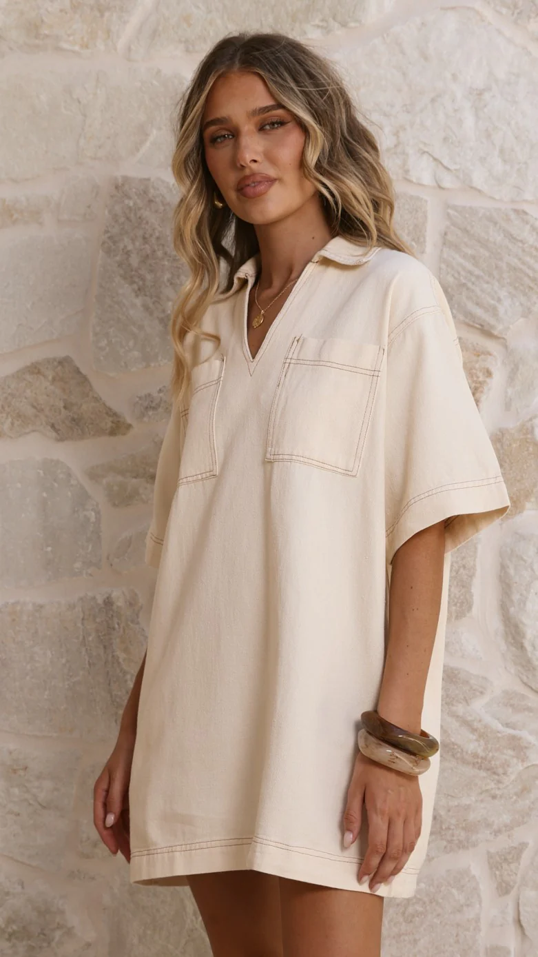 Ilia Denim Mini Dress - Cream - Image 4
