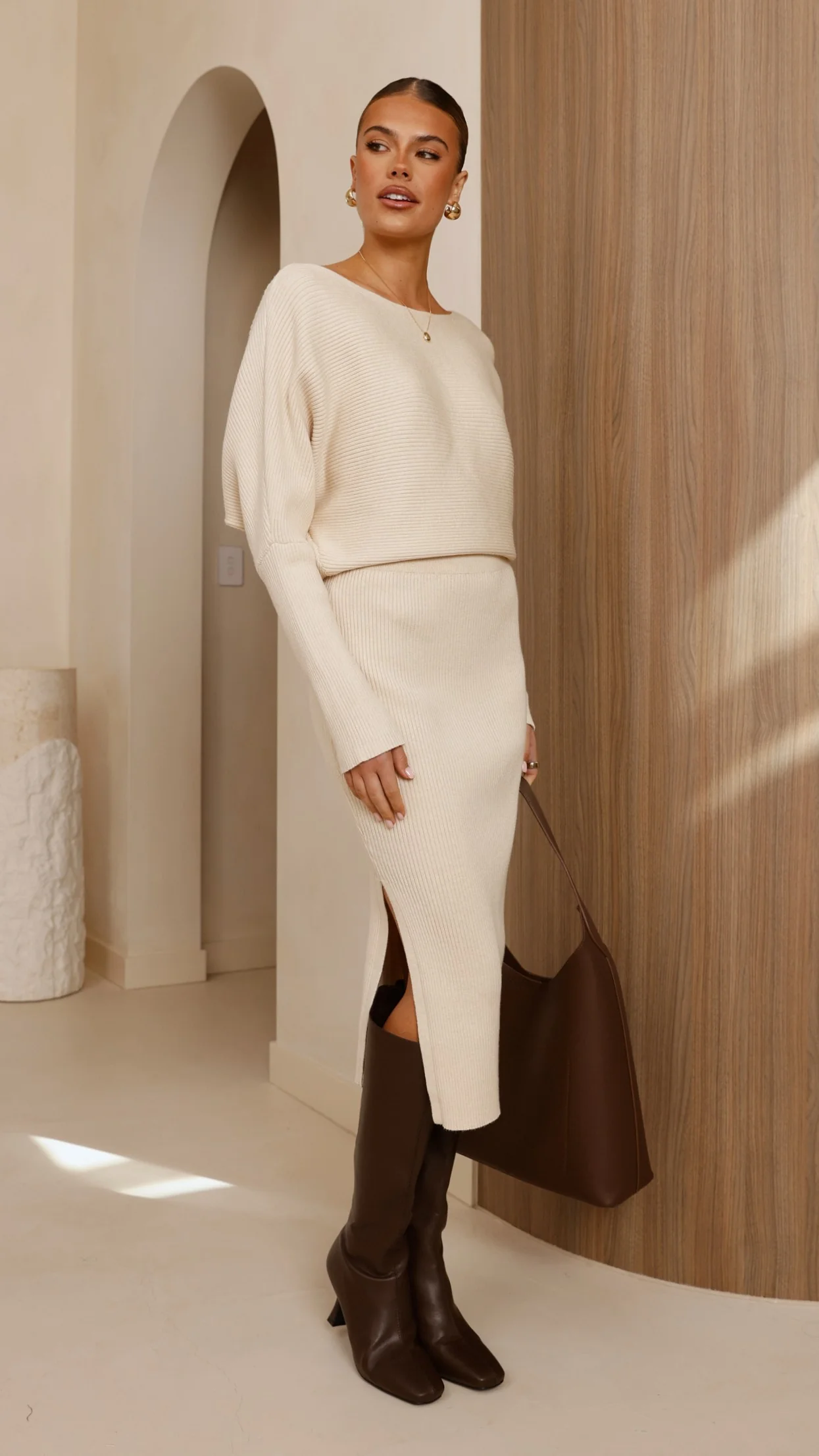 Iluka Knit Midi Skirt - Beige - Image 6