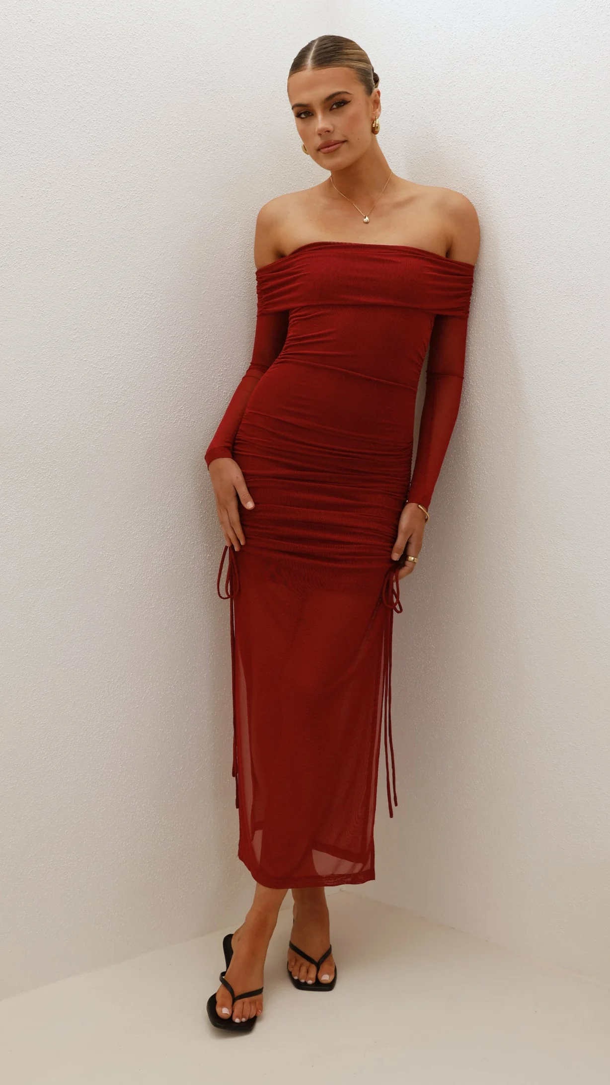 Isadora Off Shoulder Maxi Dress - Wine - Image 13
