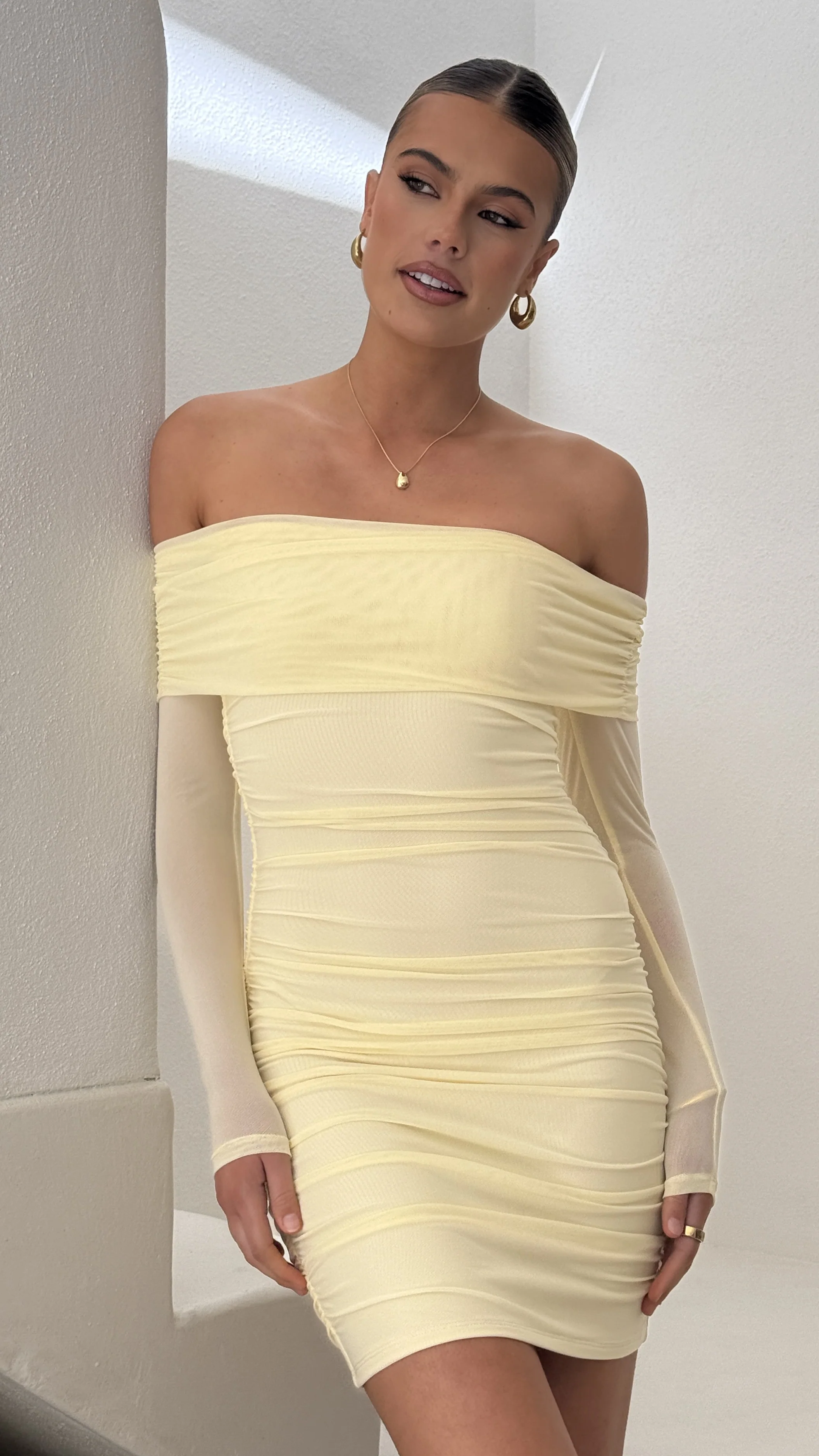 Isadora Off Shoulder Mini Dress - Yellow - Image 4