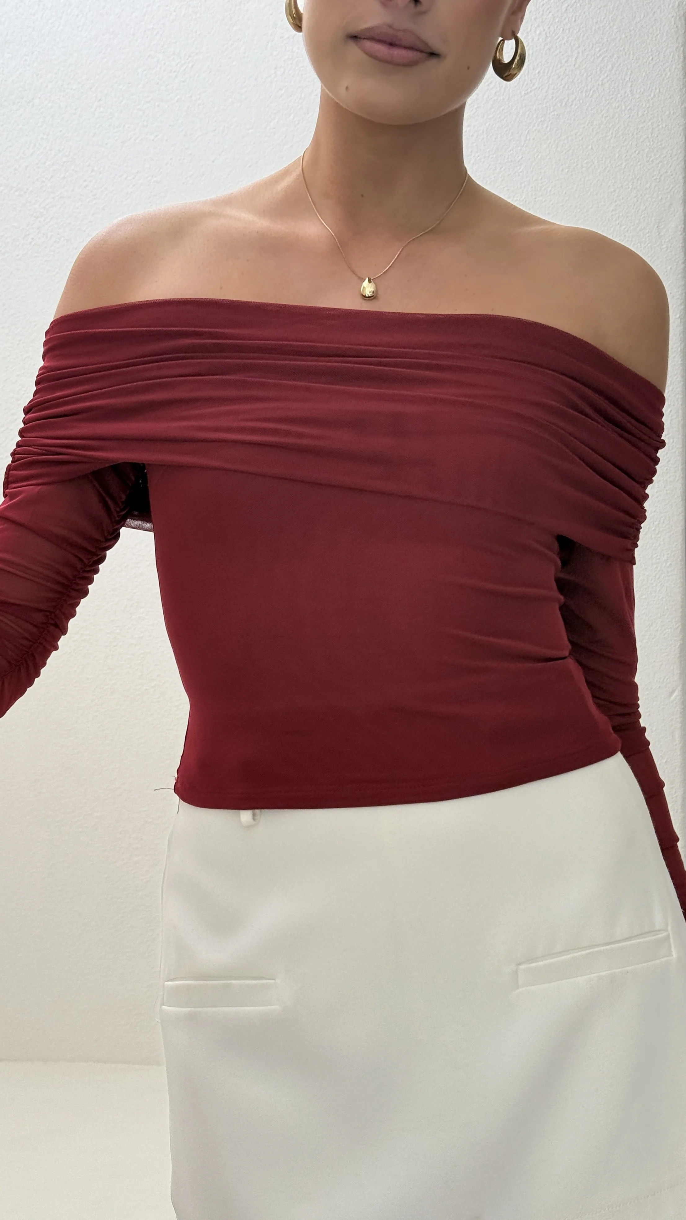Isadora Off Shoulder Top - Wine - Image 3