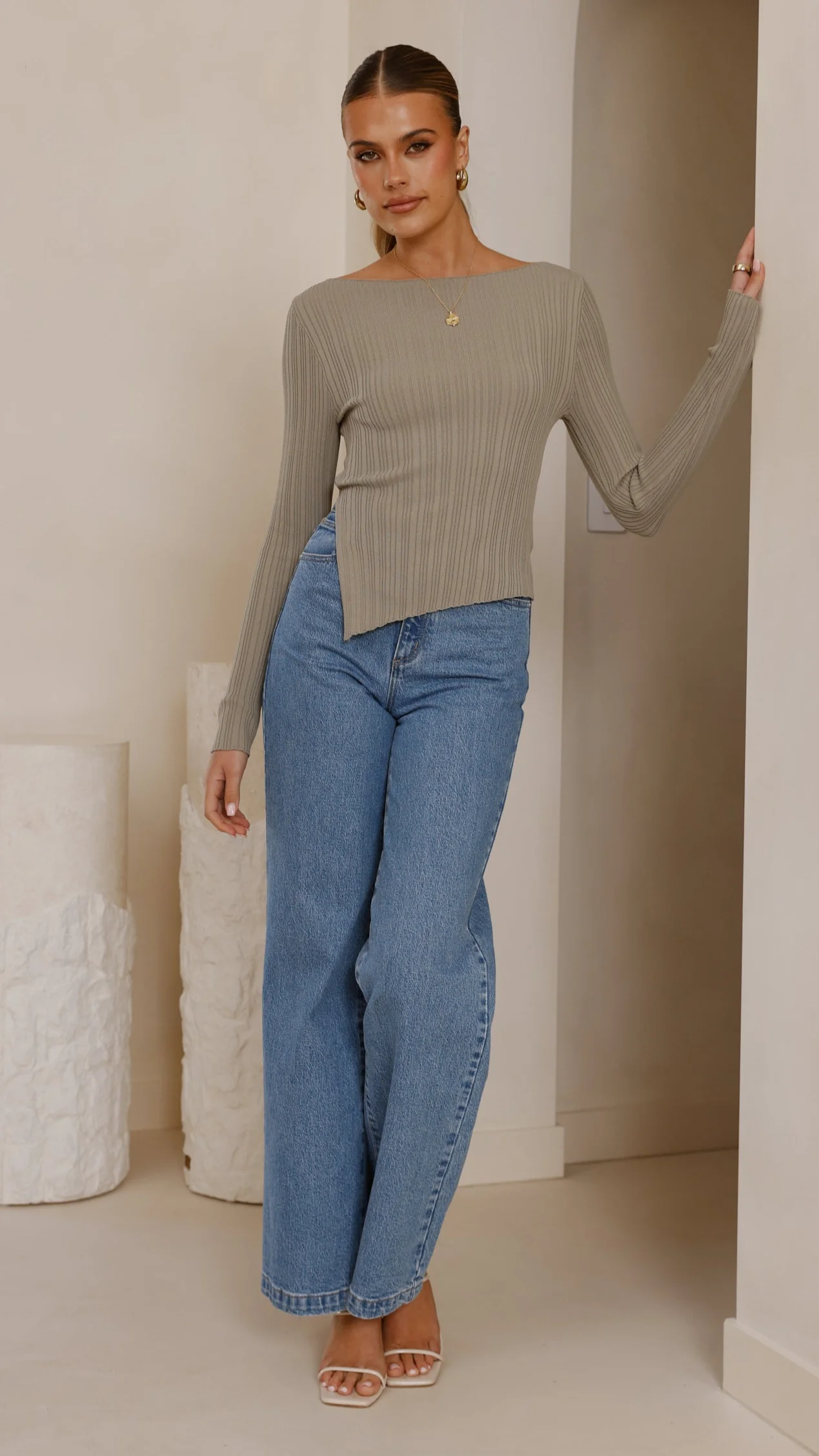 Isla Long Sleeve Top - Khaki - Image 10